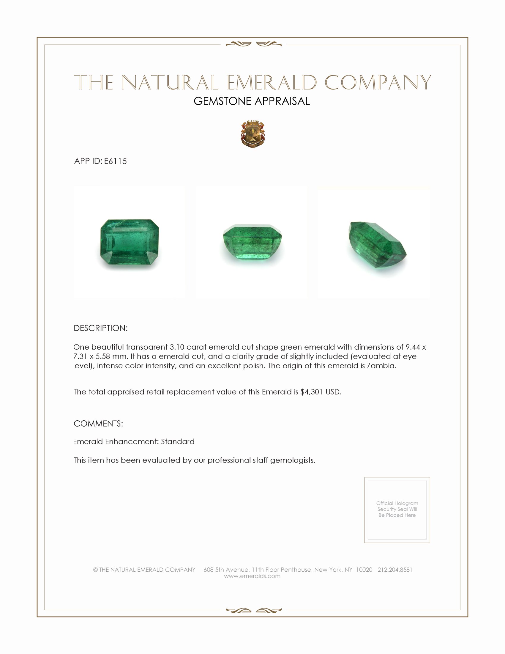3.10 Ct. Emerald from Zambia
