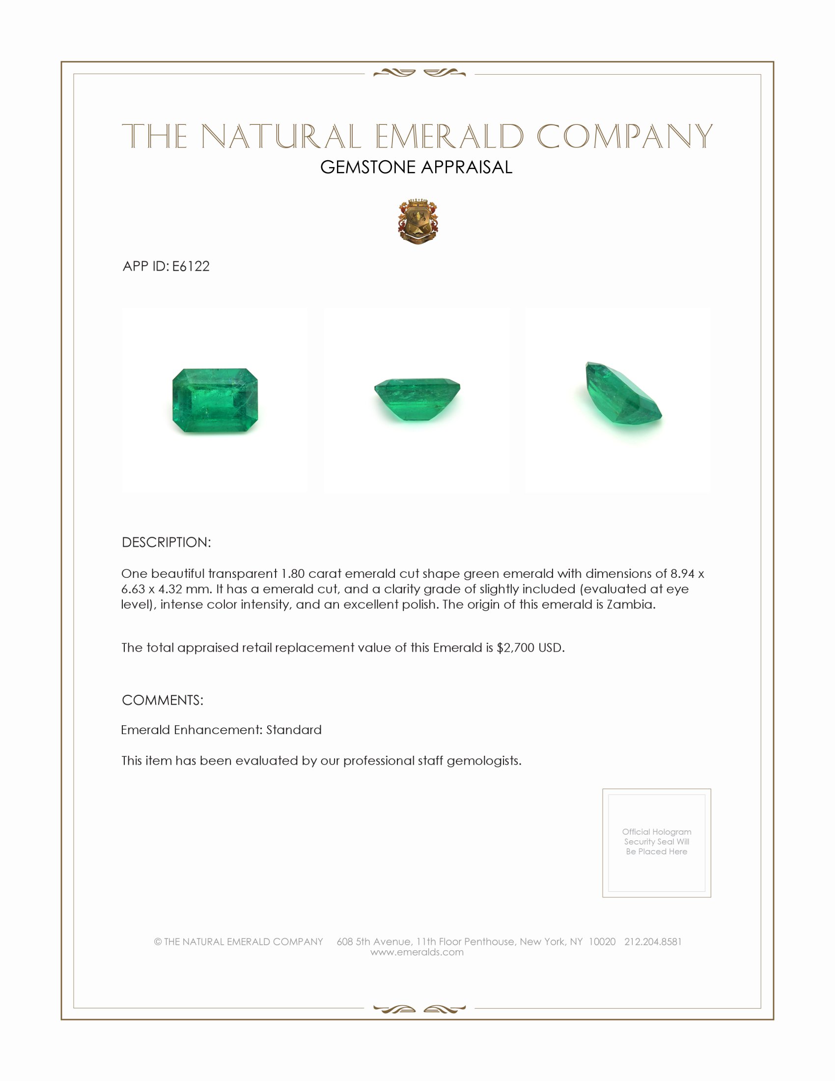 1.80 Ct. Emerald from Zambia