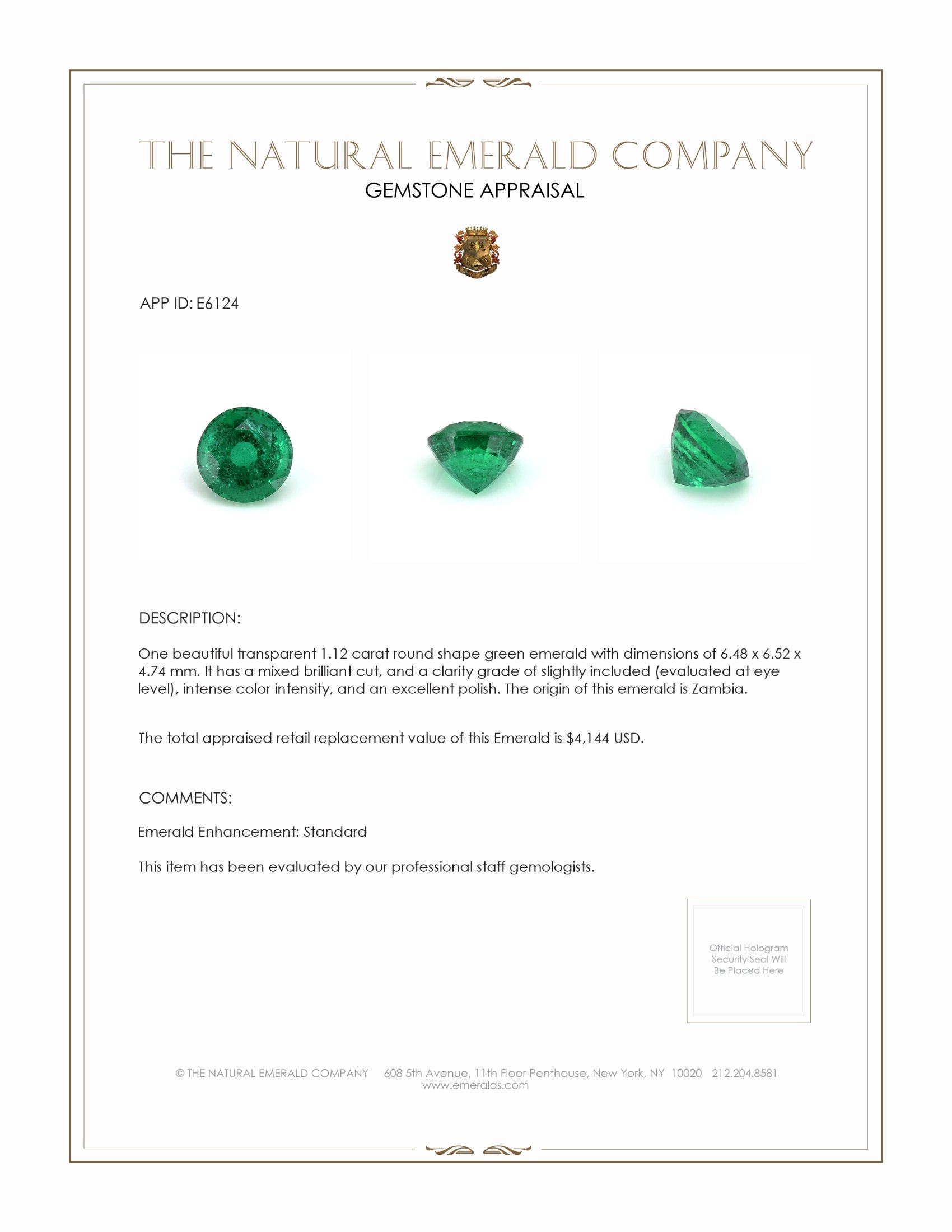 1.12 Ct. Emerald from Zambia