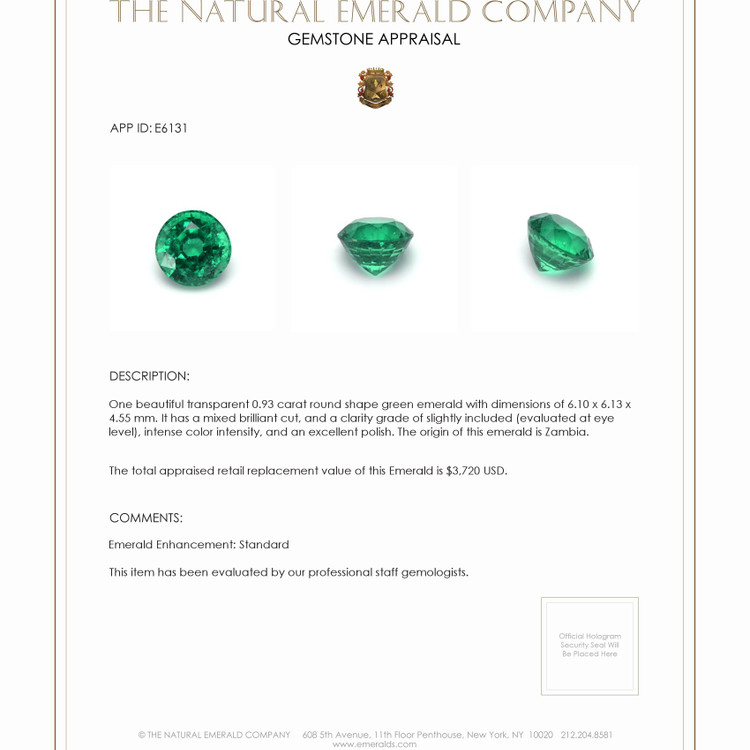 0.93 Ct. Emerald from Zambia