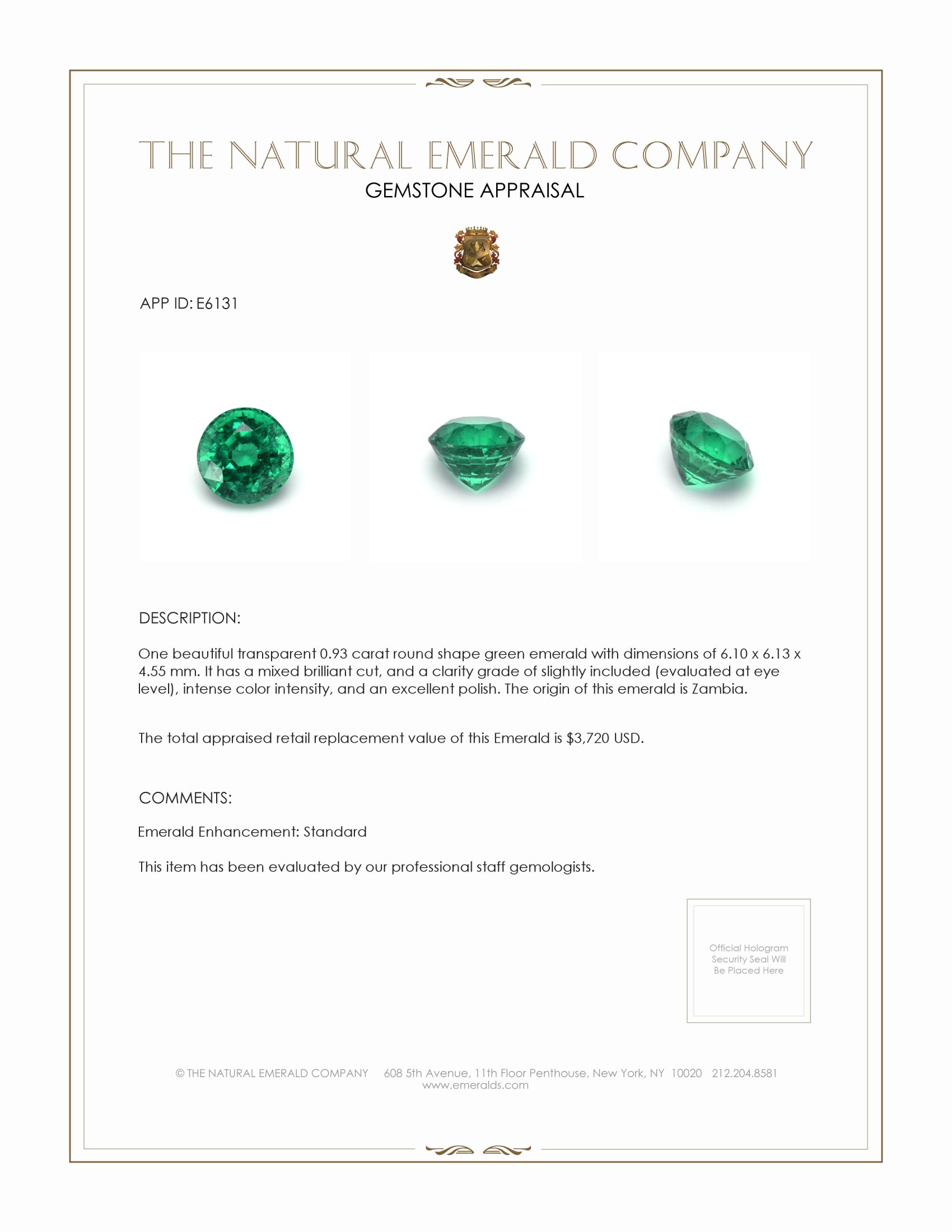 0.93 Ct. Emerald from Zambia