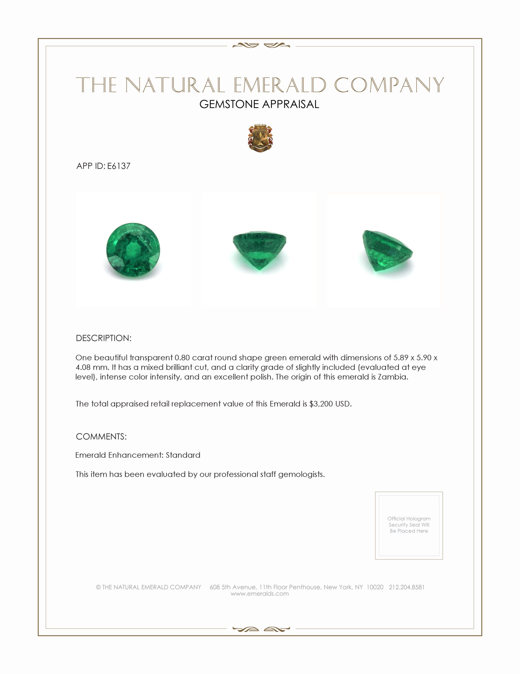 0.80 Ct. Emerald from Zambia