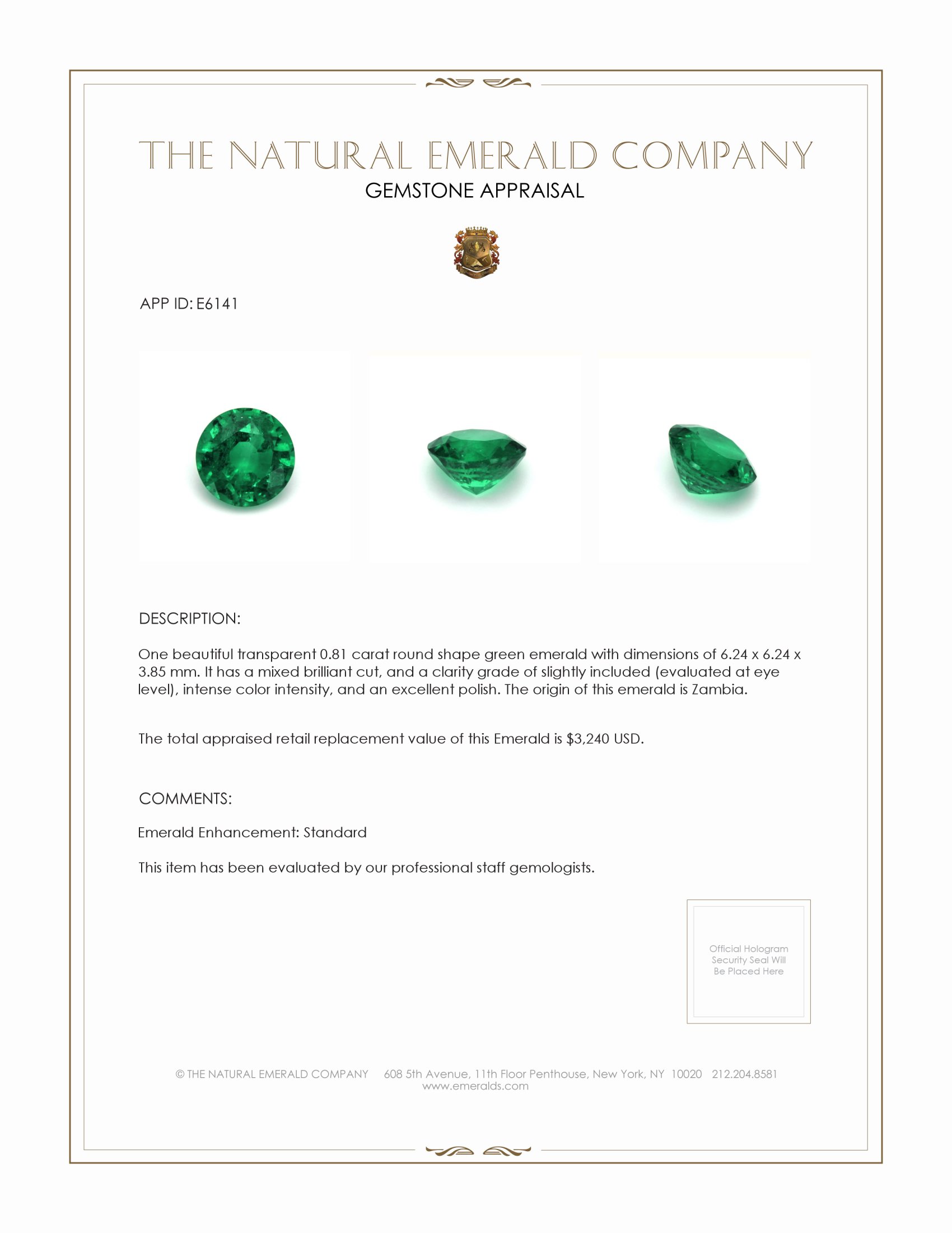 0.81 Ct. Emerald from Zambia