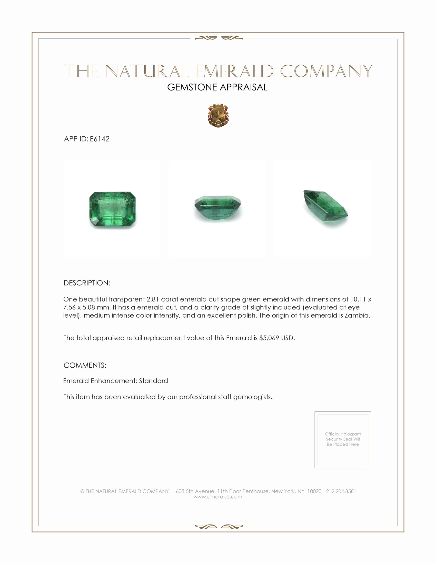 2.81 Ct. Emerald from Zambia