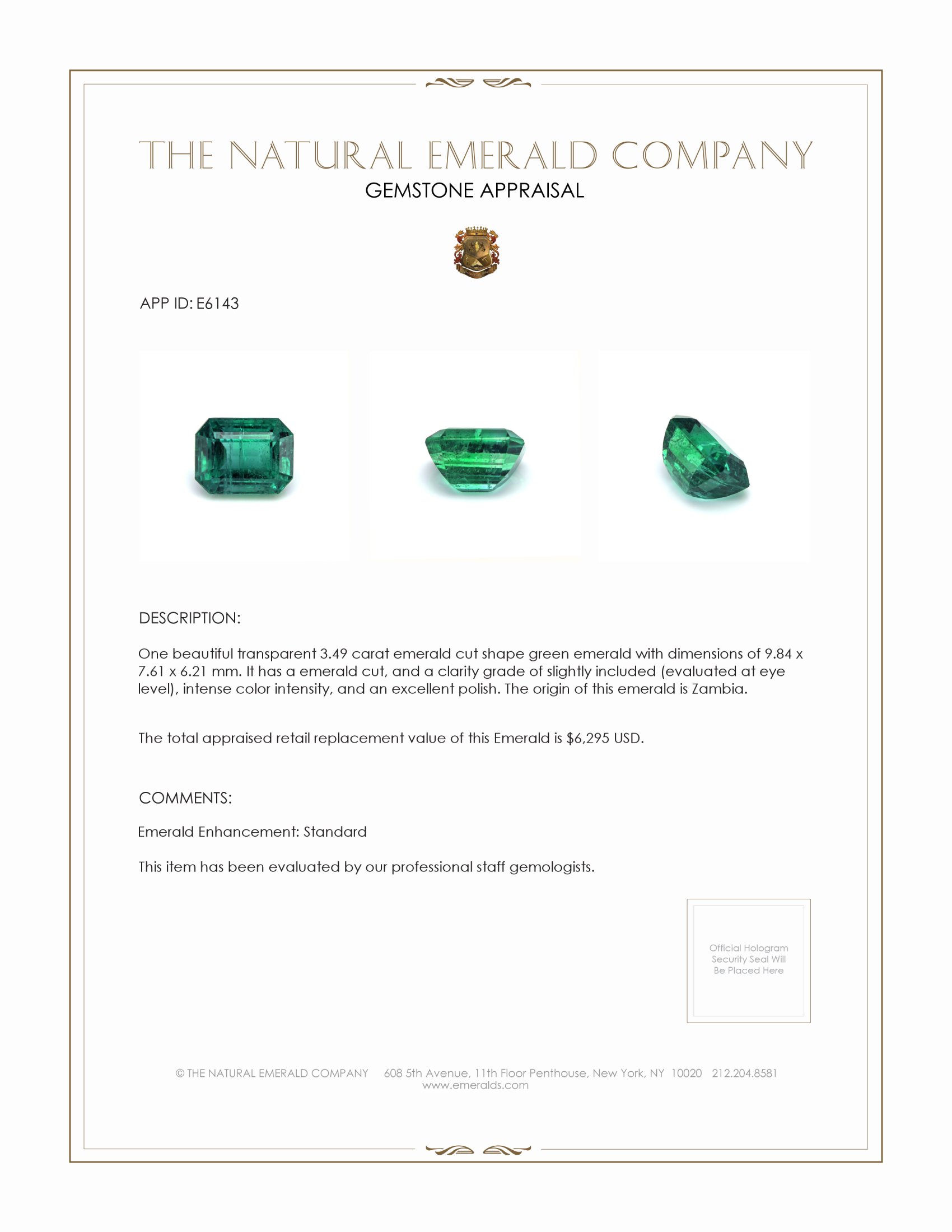 3.49 Ct. Emerald from Zambia