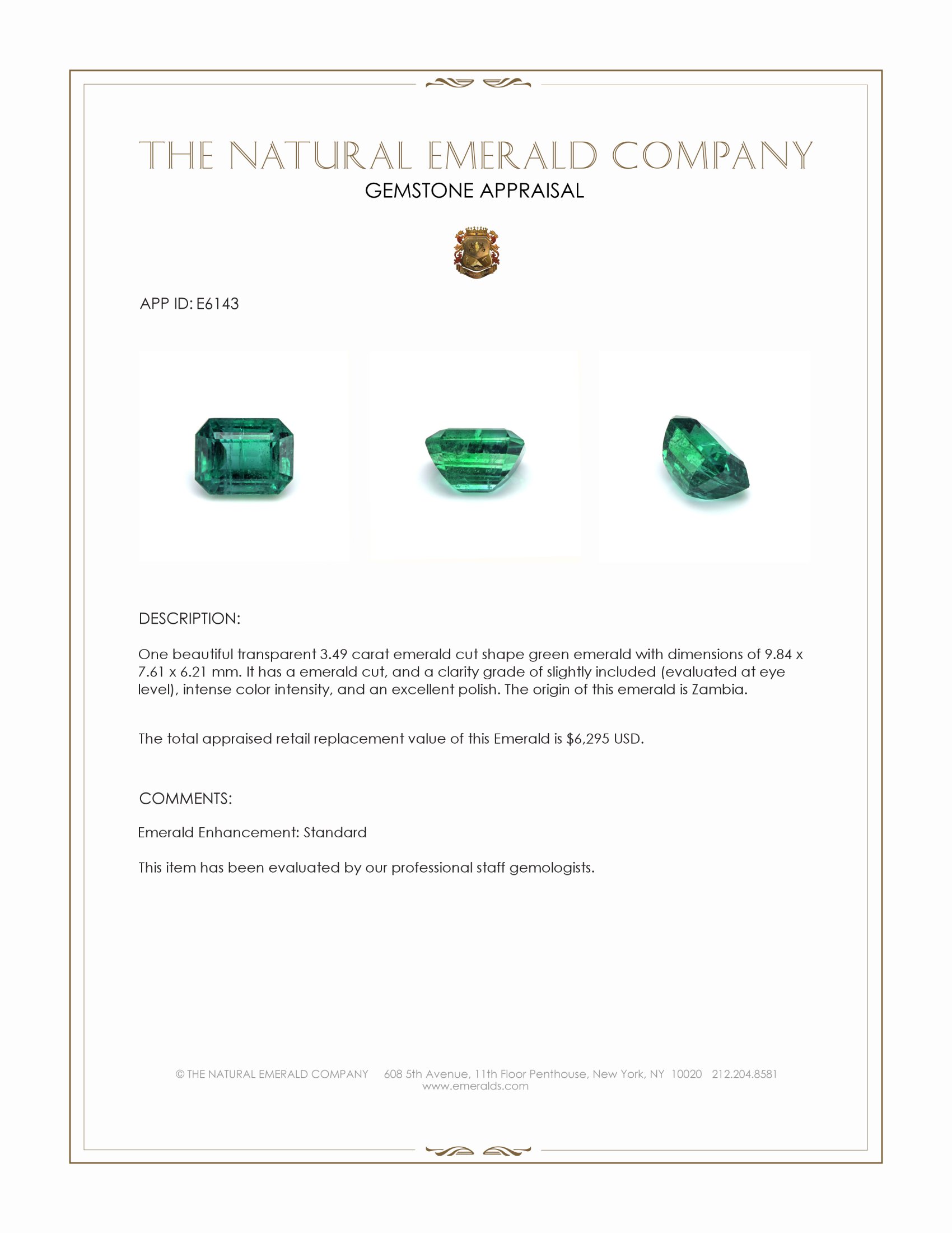 3.49 Ct. Emerald from Zambia