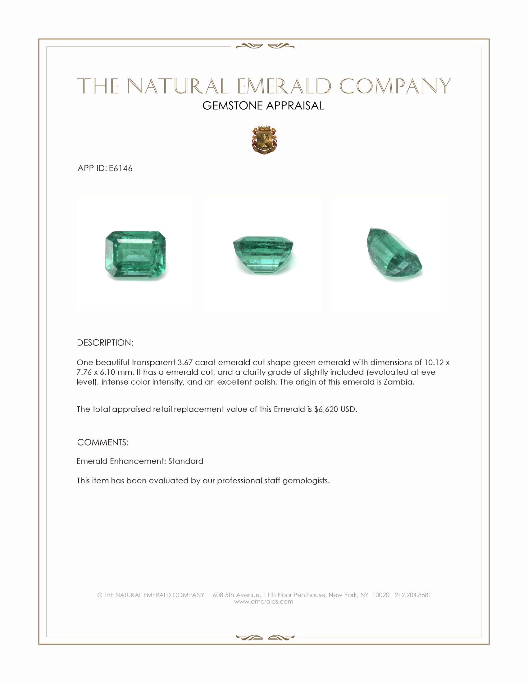 3.67 Ct. Emerald from Zambia