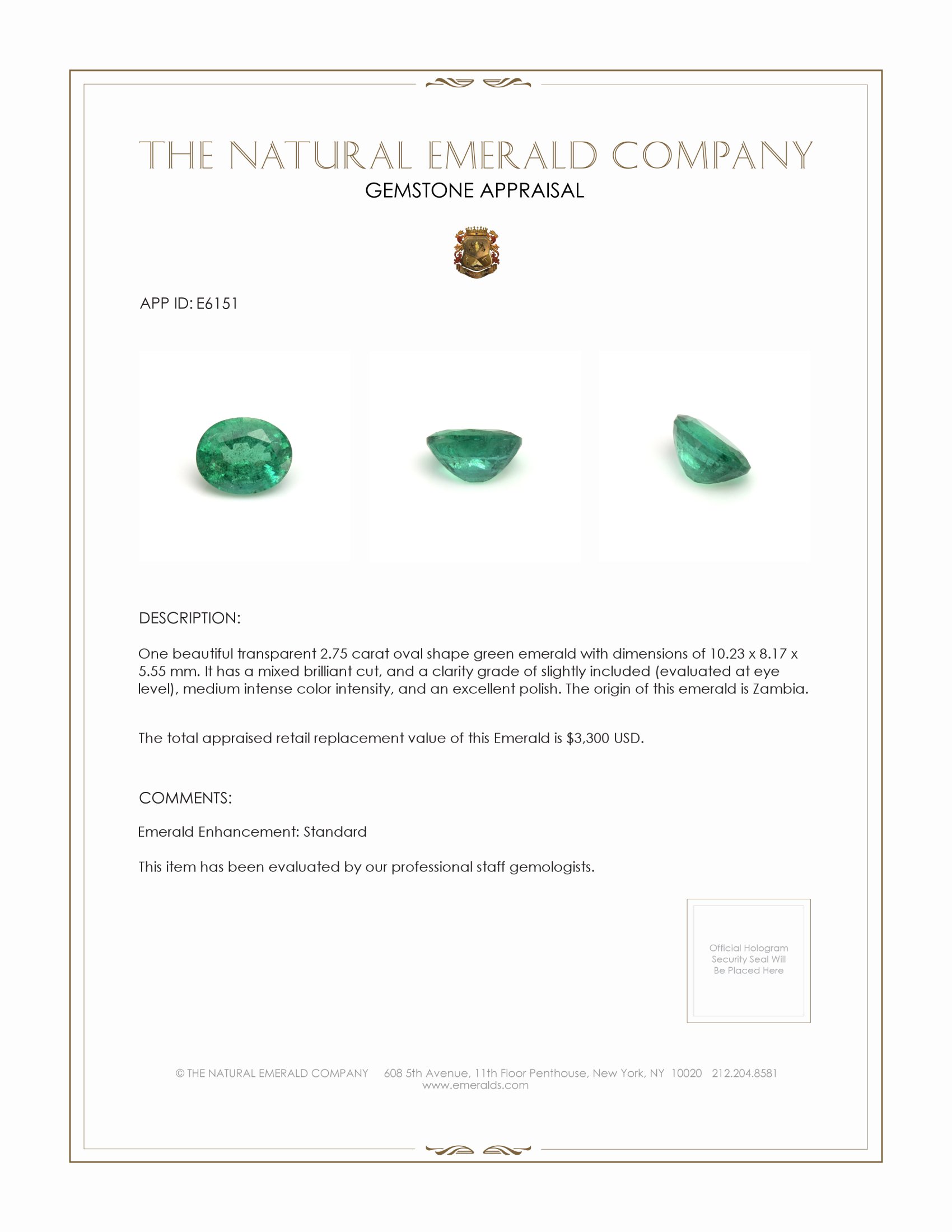 2.75 Ct. Emerald from Zambia