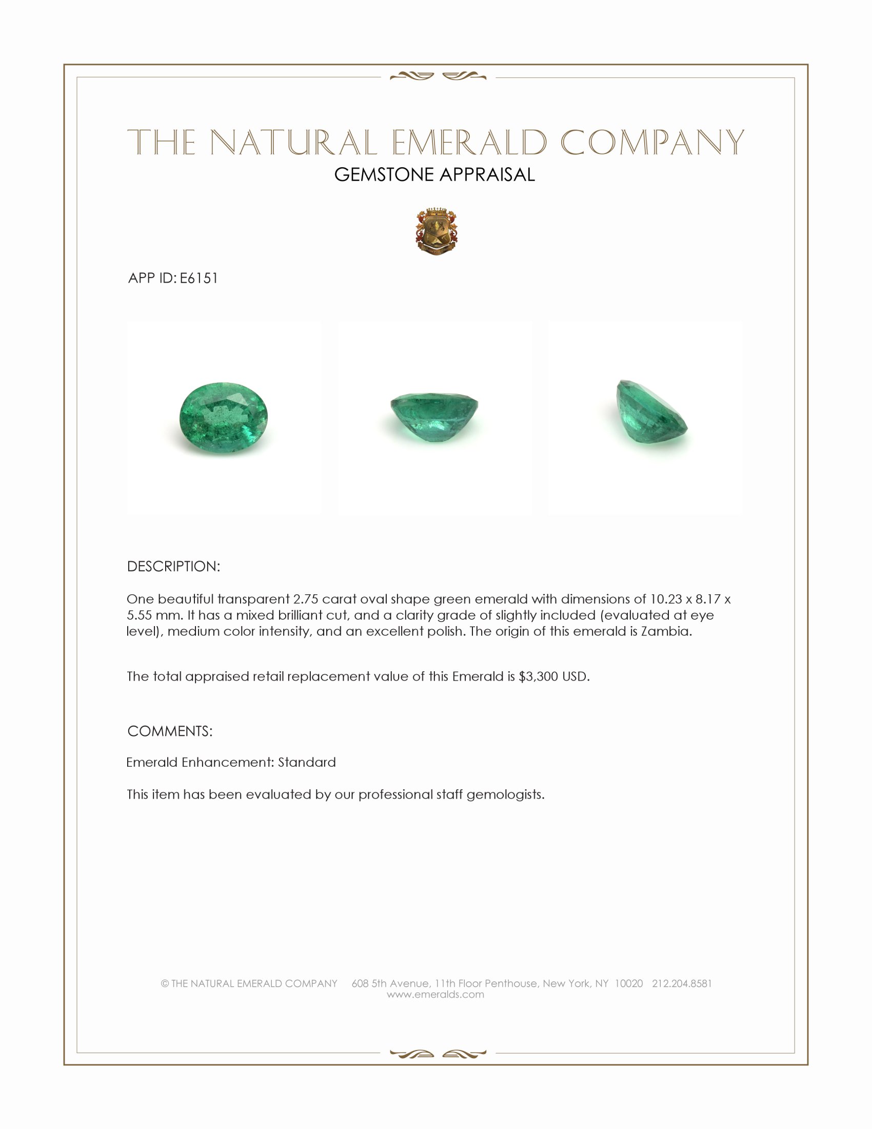 2.75 Ct. Emerald from Zambia