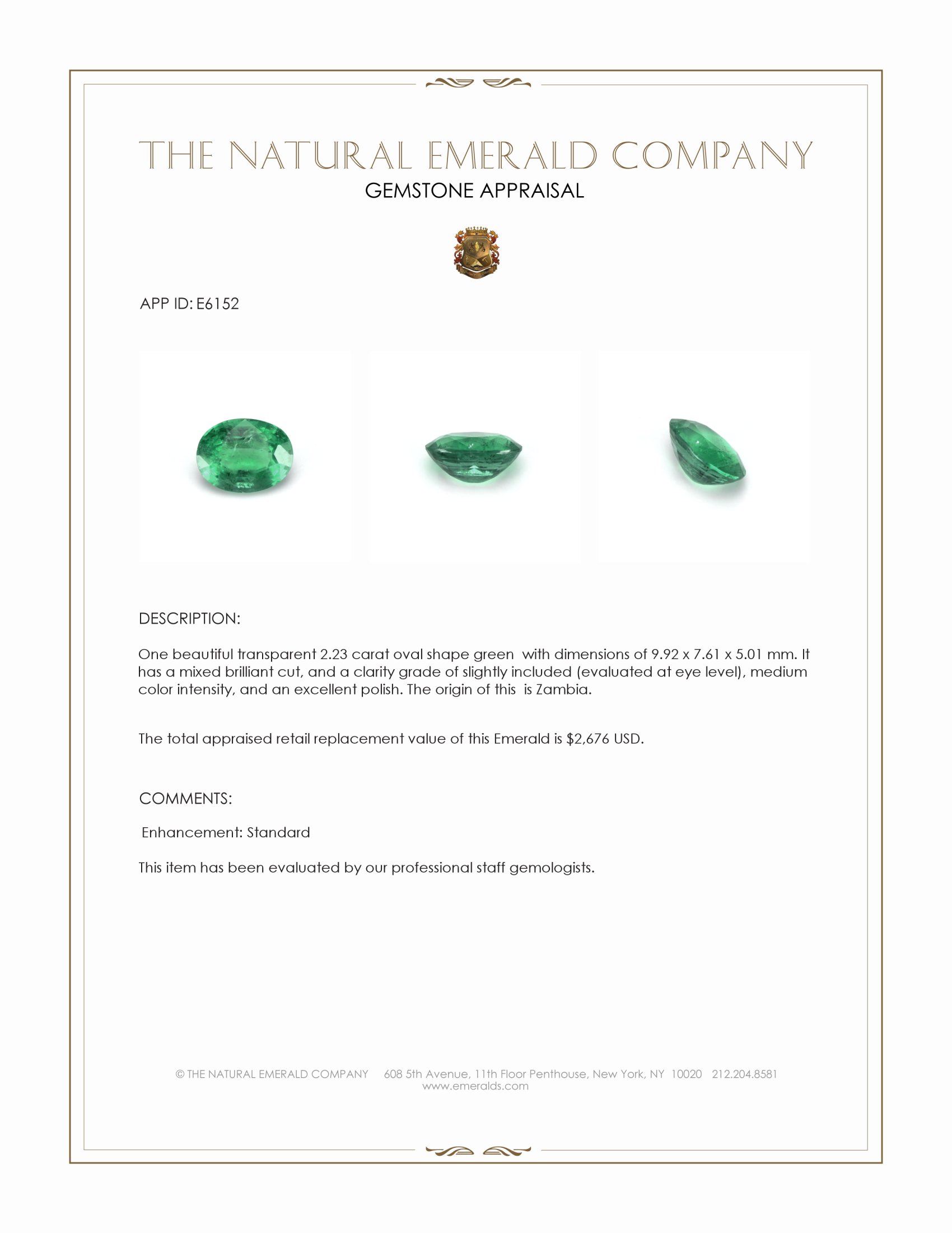 2.23 Ct. Emerald from Zambia