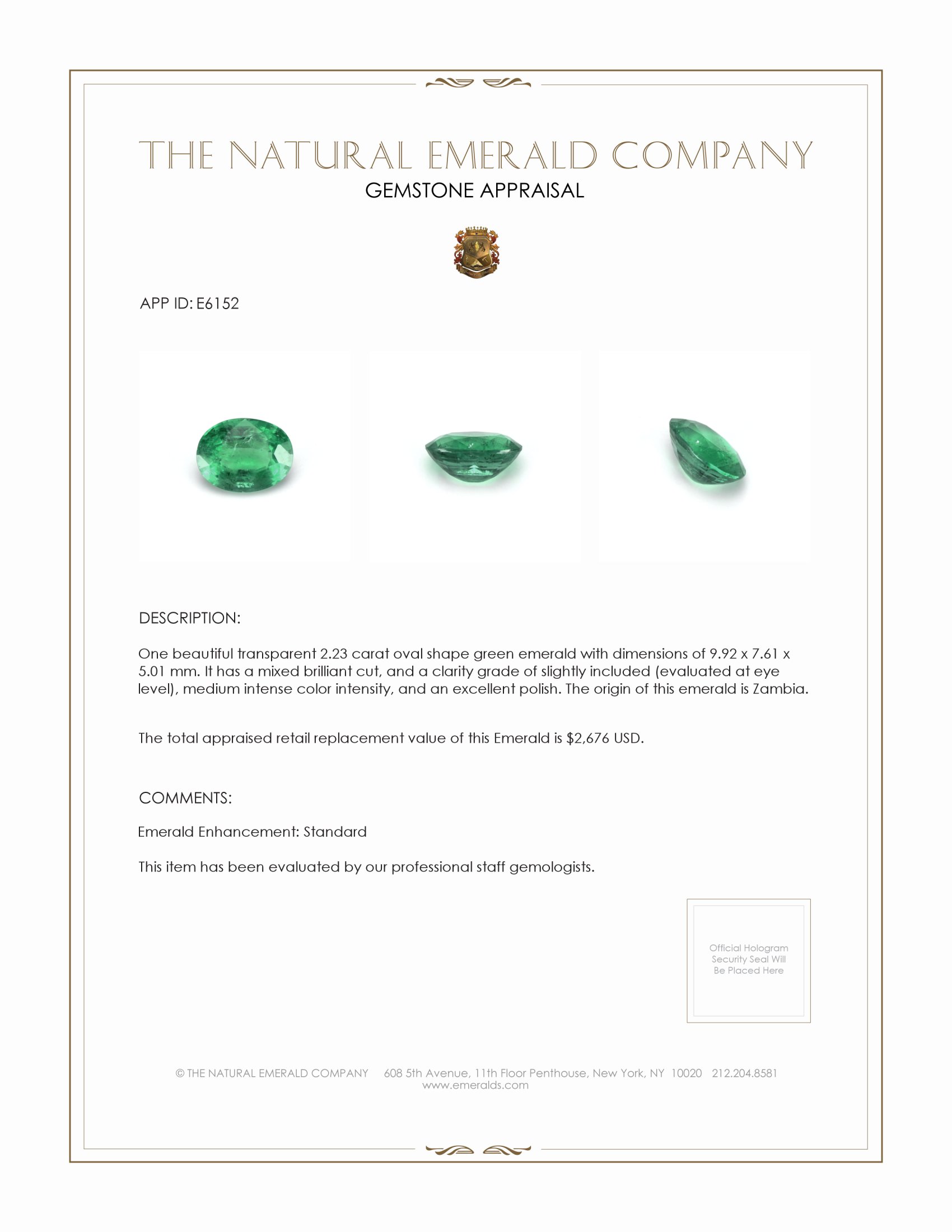 2.23 Ct. Emerald from Zambia