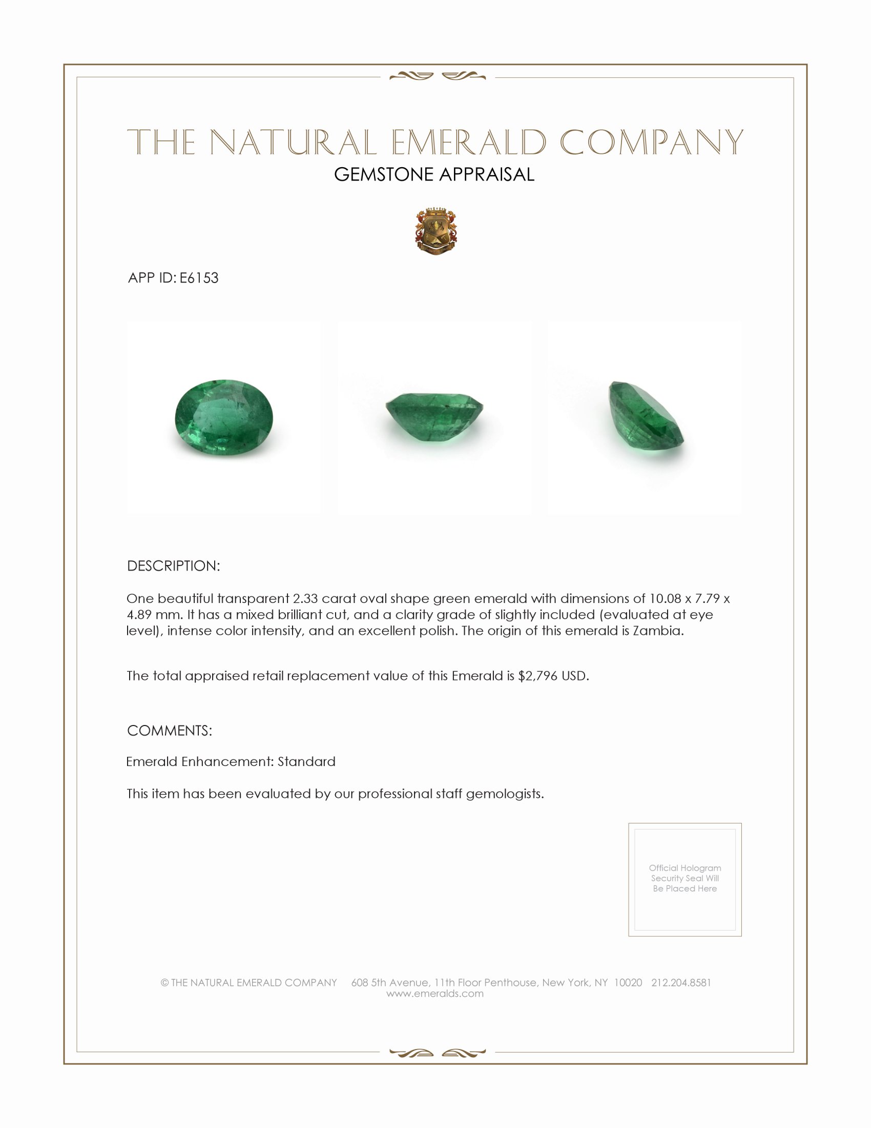 2.33 Ct. Emerald from Zambia
