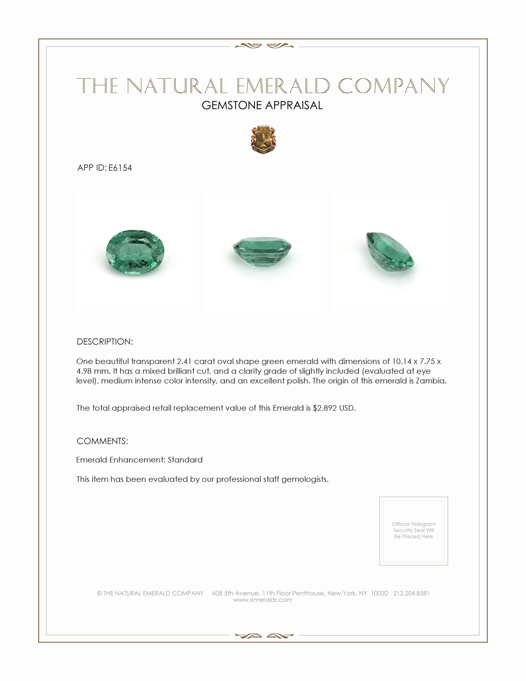 2.41 Ct. Emerald from Zambia