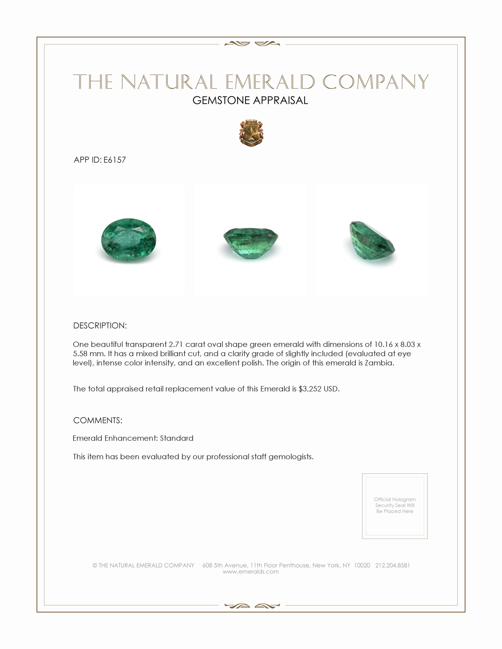 2.71 Ct. Emerald from Zambia
