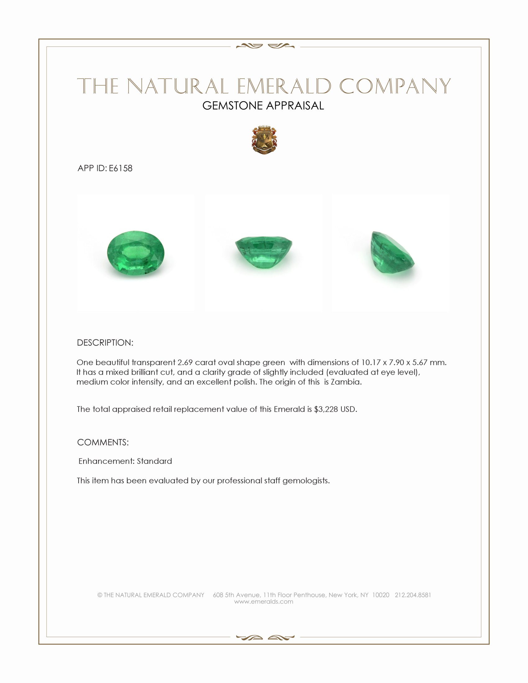 2.69 Ct. Emerald from Zambia