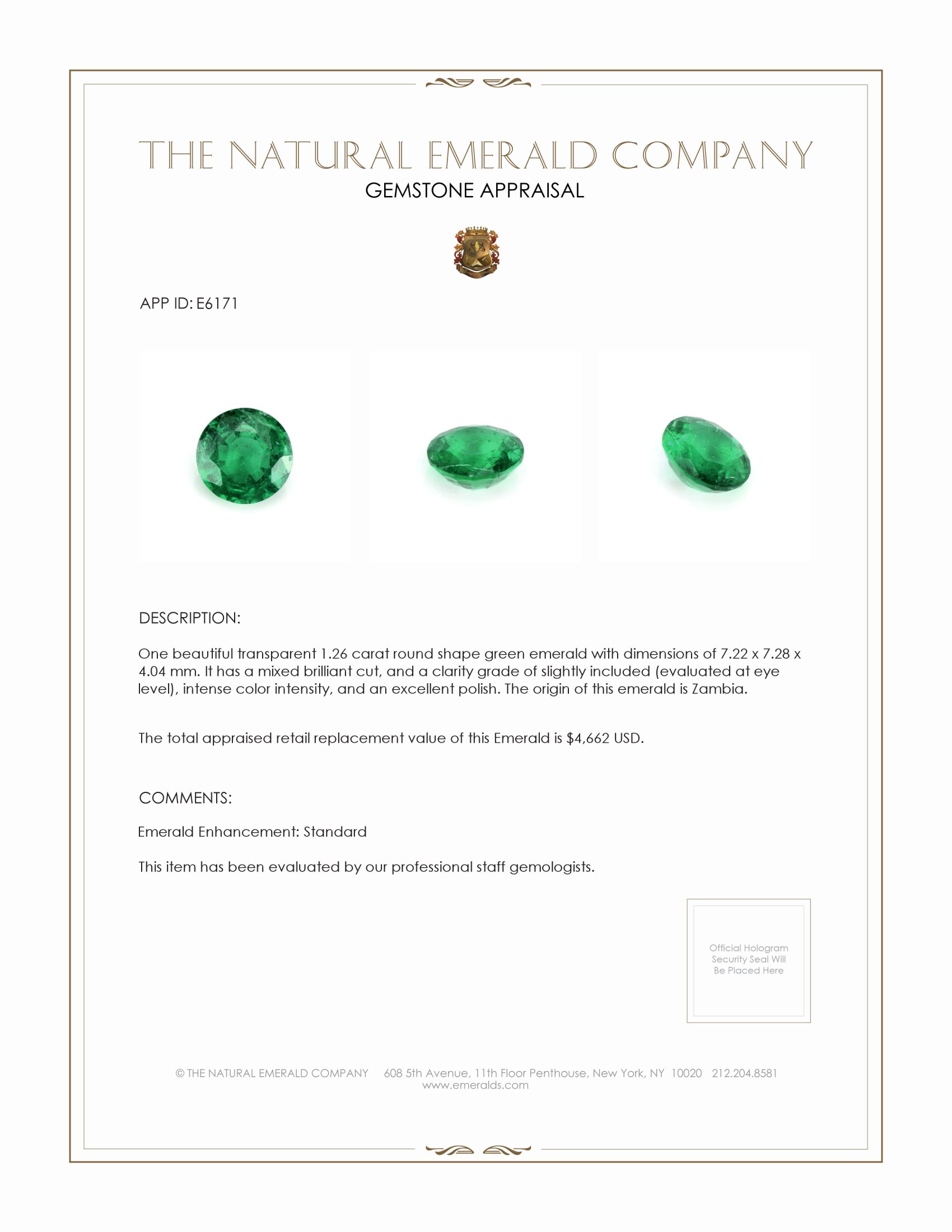 1.26 Ct. Emerald from Zambia