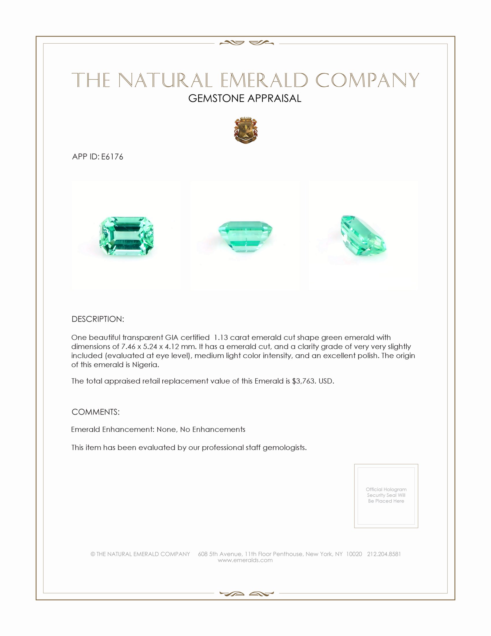 1.13 Ct. Emerald from Nigeria