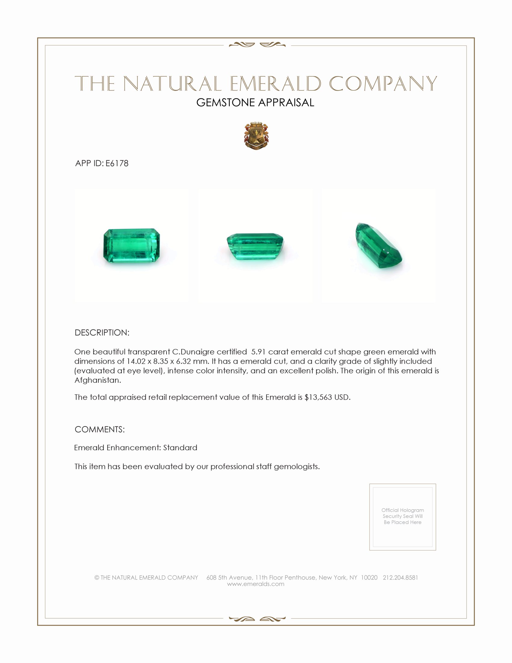 5.91 Ct. Emerald from Afghanistan