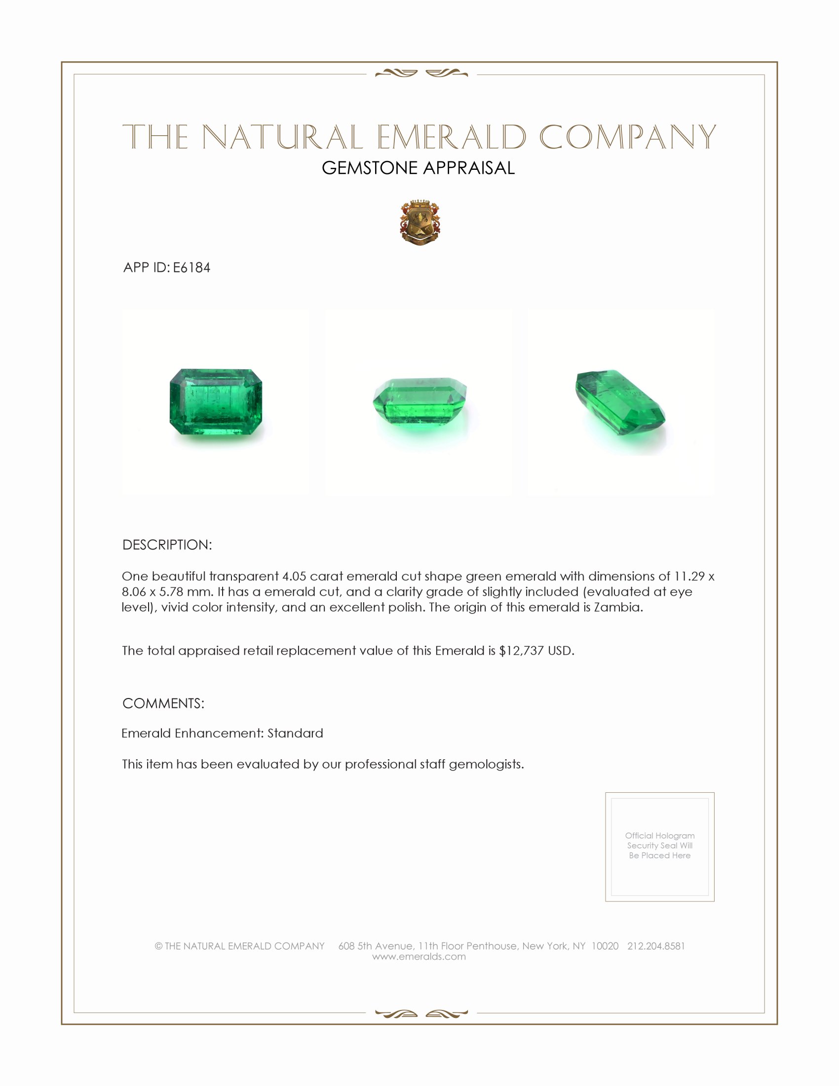 4.05 Ct. Emerald from Zambia