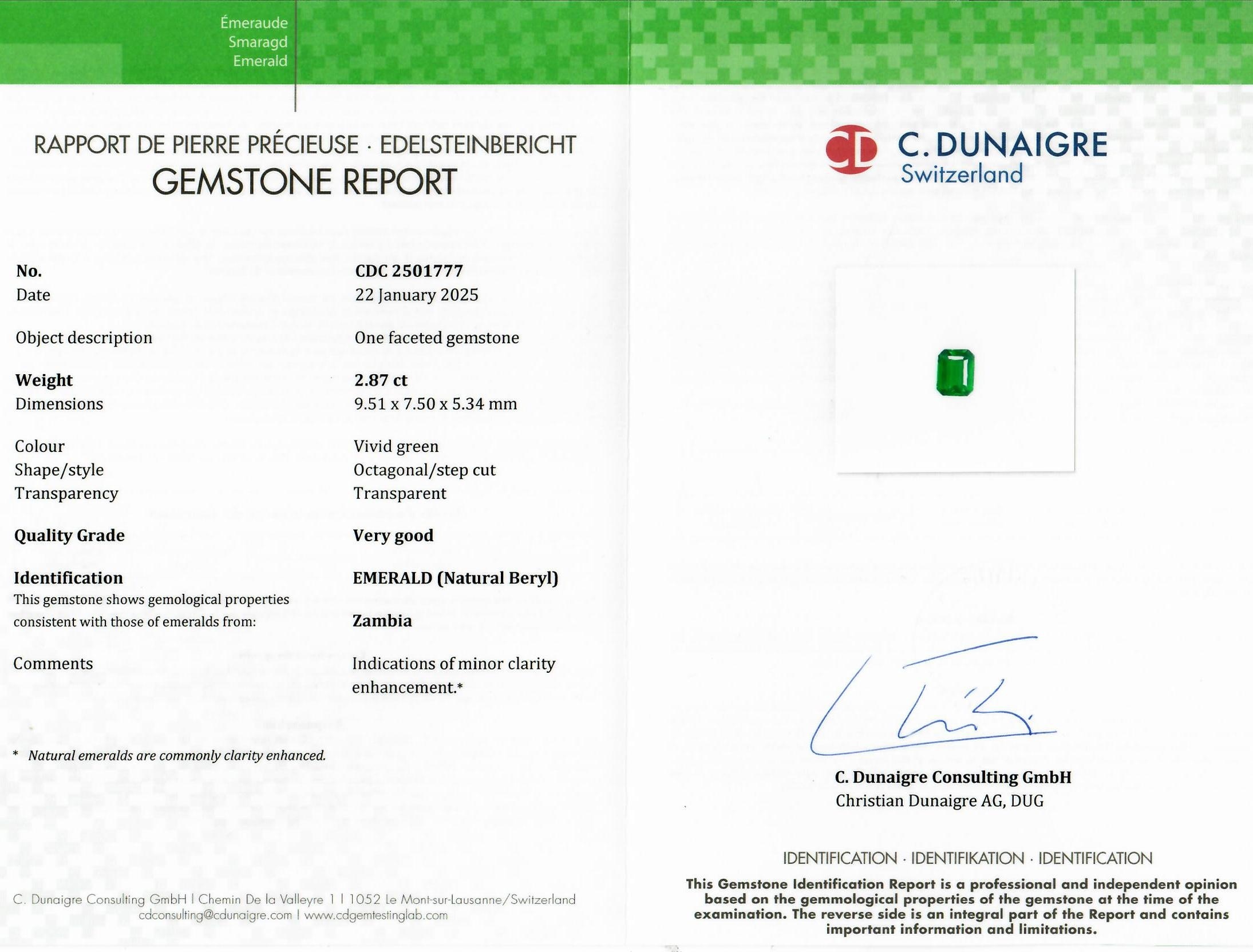 2.87 Ct. Emerald from Zambia