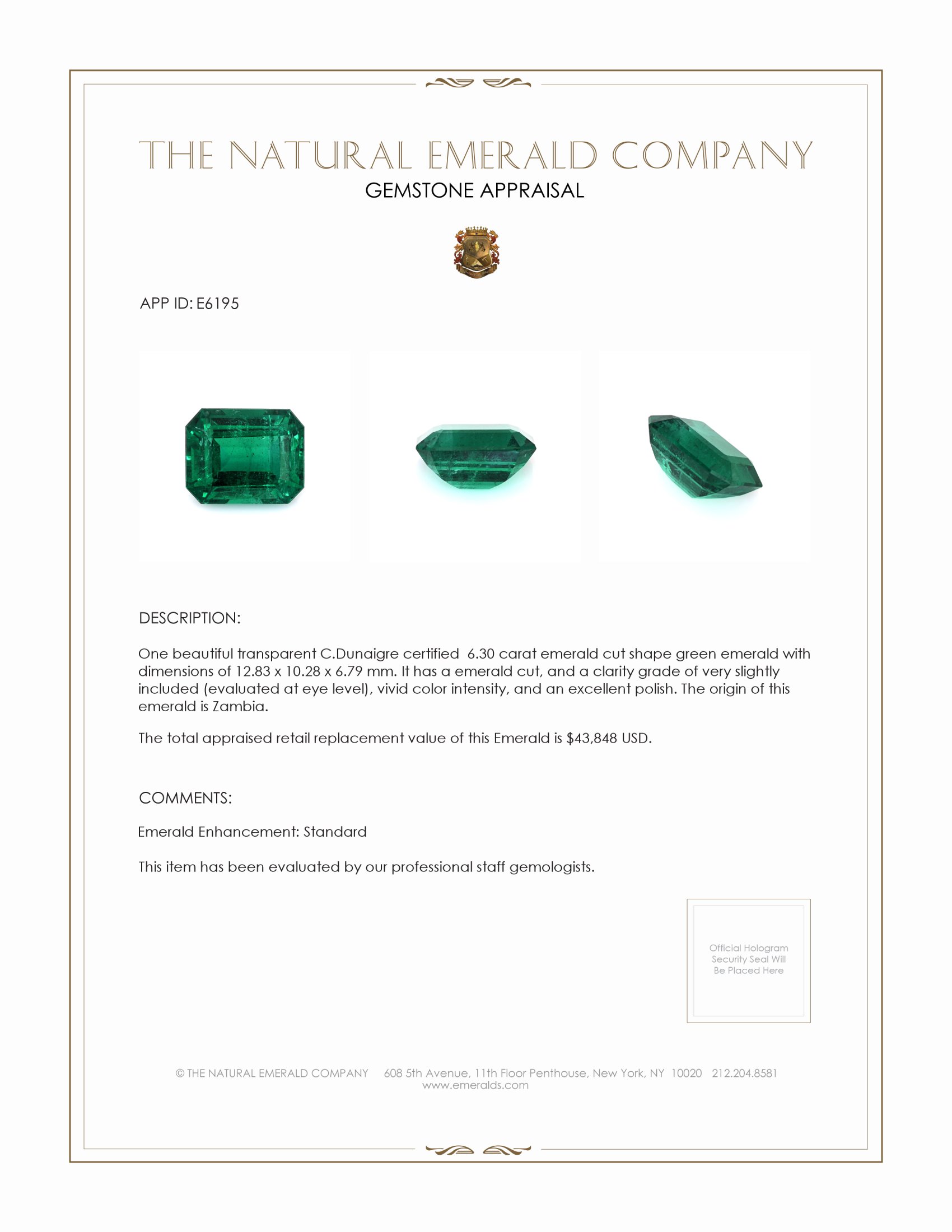 6.30 Ct. Emerald from Zambia