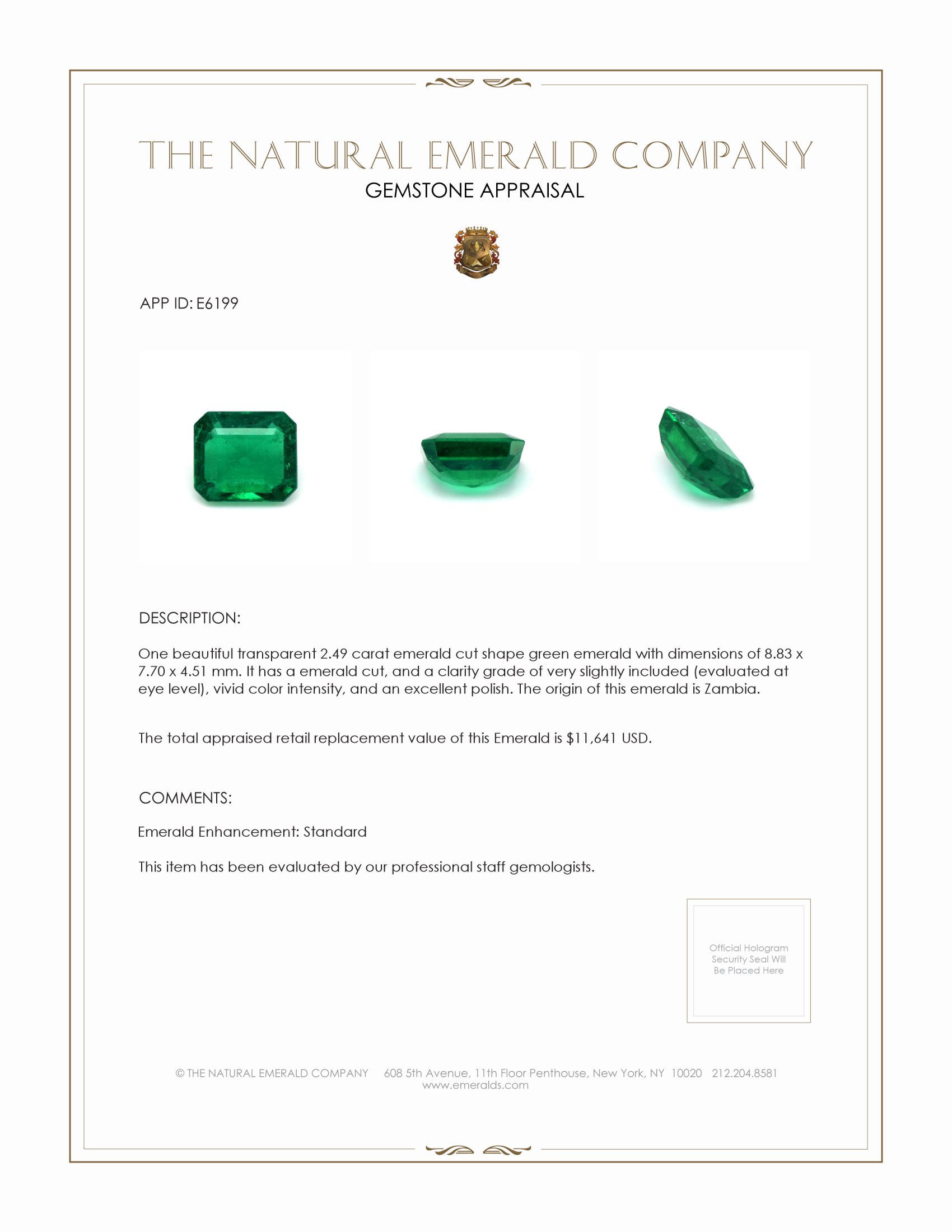 2.49 Ct. Emerald from Zambia