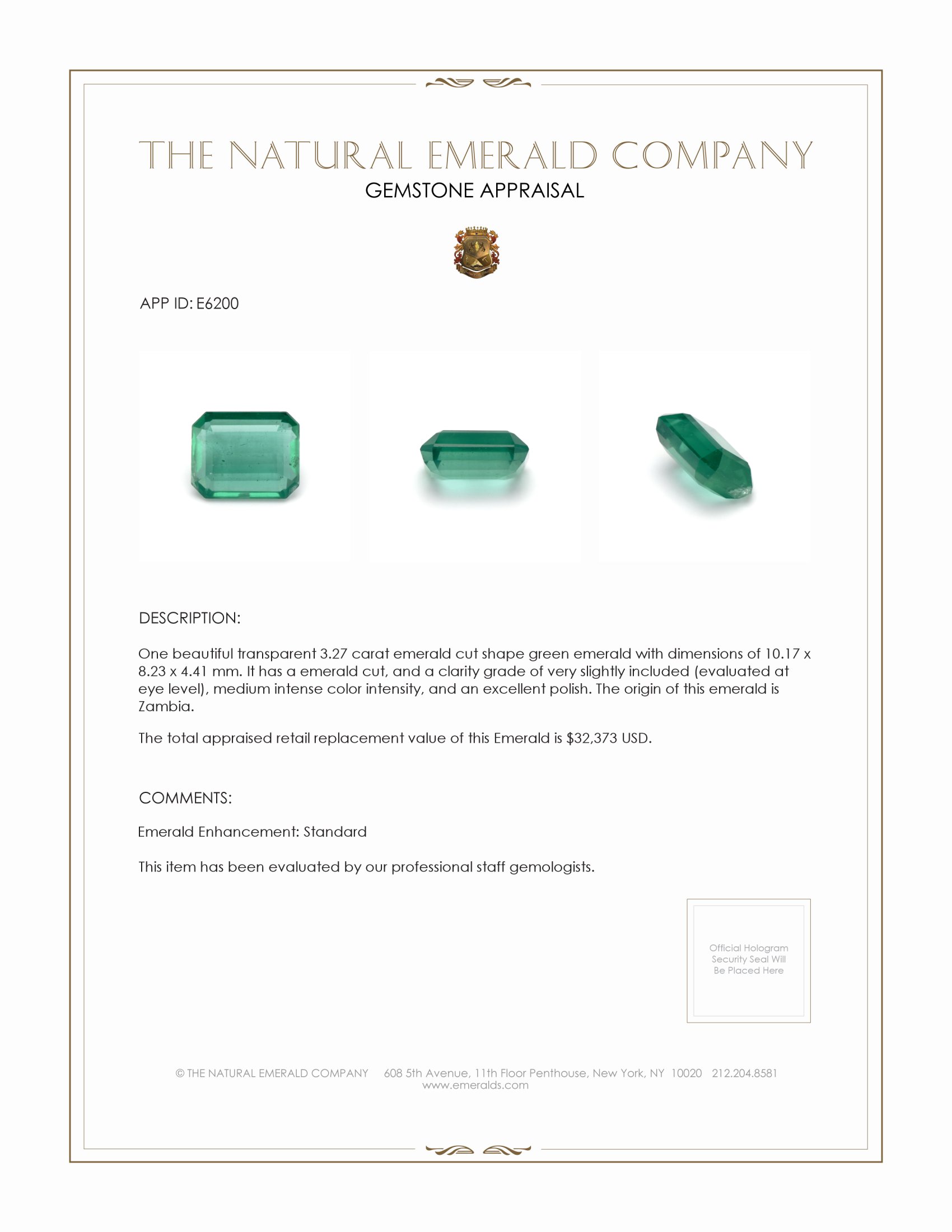 3.27 Ct. Emerald from Zambia