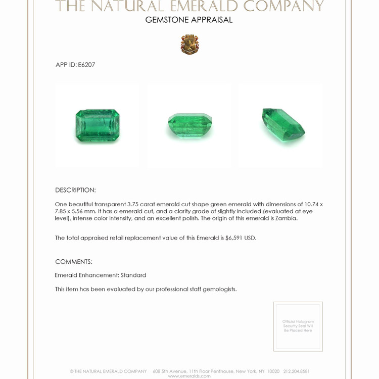 3.75 Ct. Emerald from Zambia