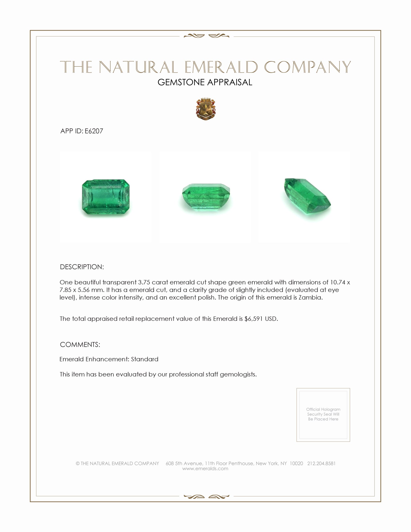 3.75 Ct. Emerald from Zambia