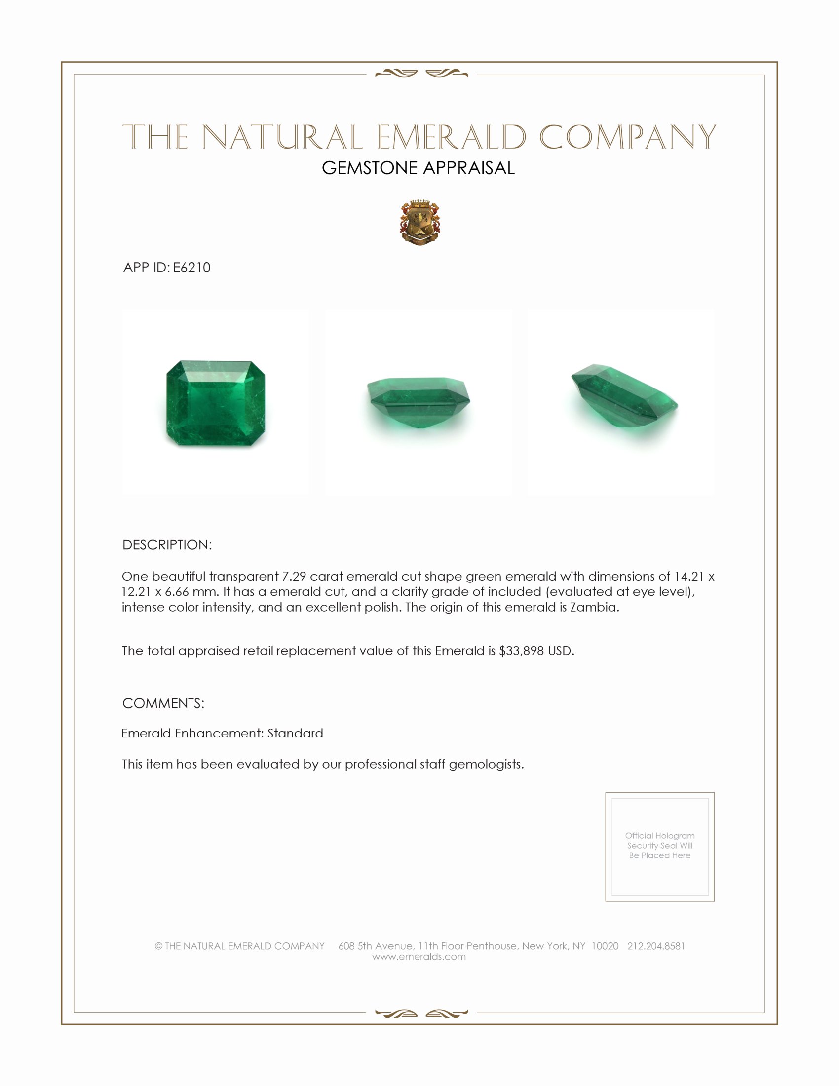 7.29 Ct. Emerald from Zambia