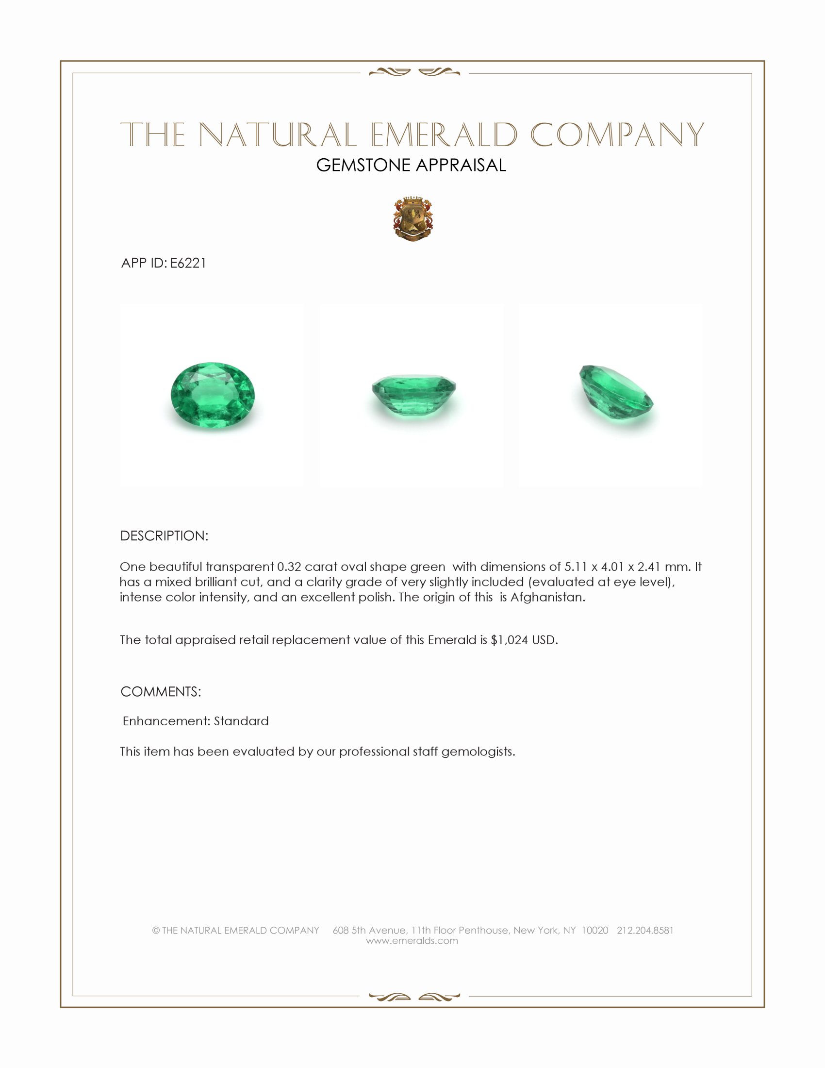 0.32 Ct. Emerald from Afghanistan