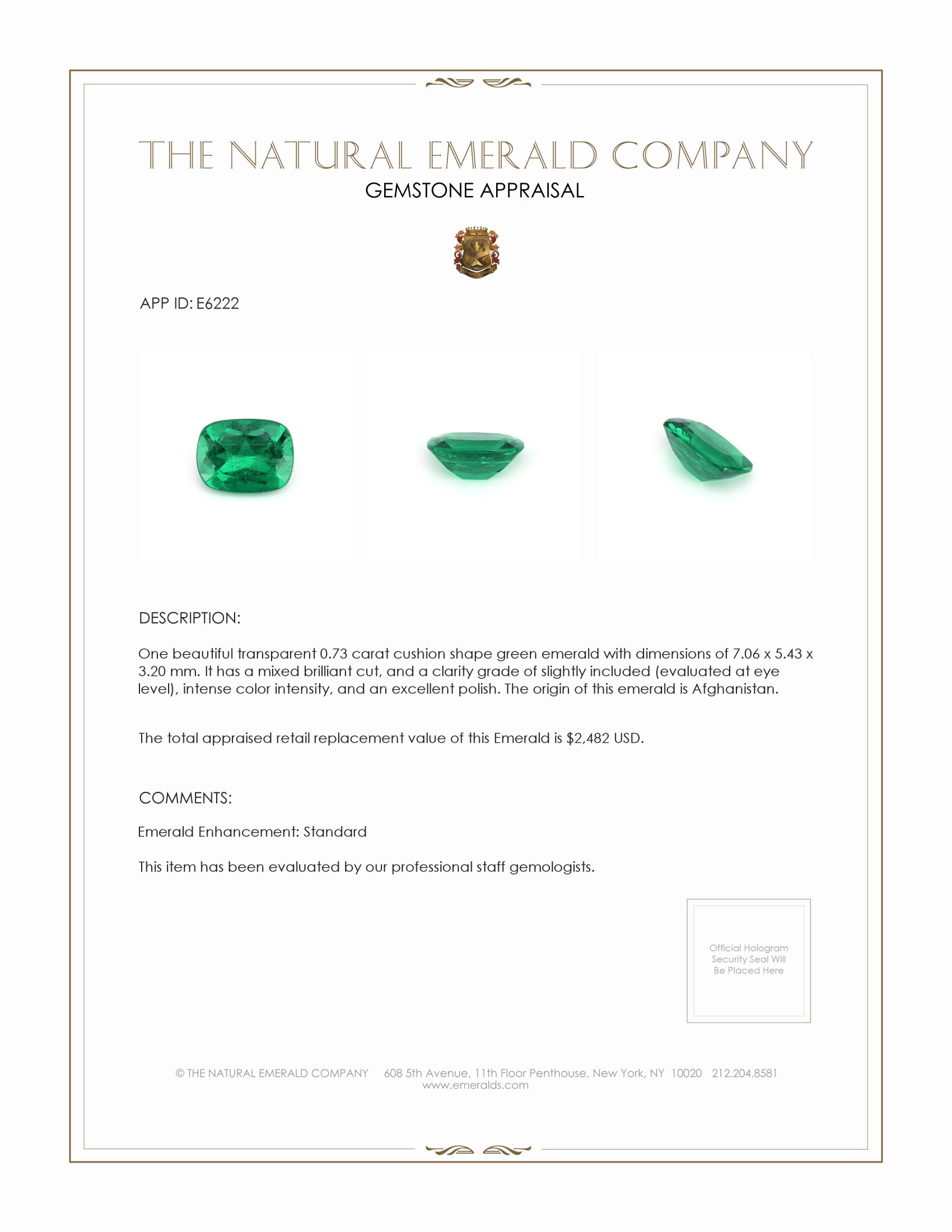 0.73 Ct. Emerald from Afghanistan