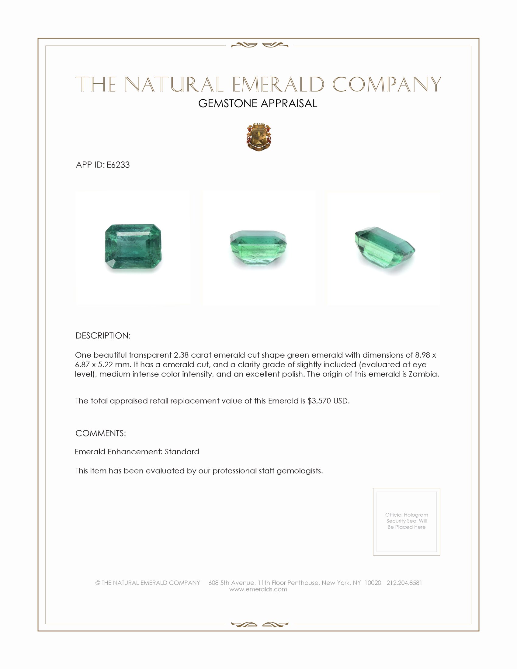 2.38 Ct. Emerald from Zambia