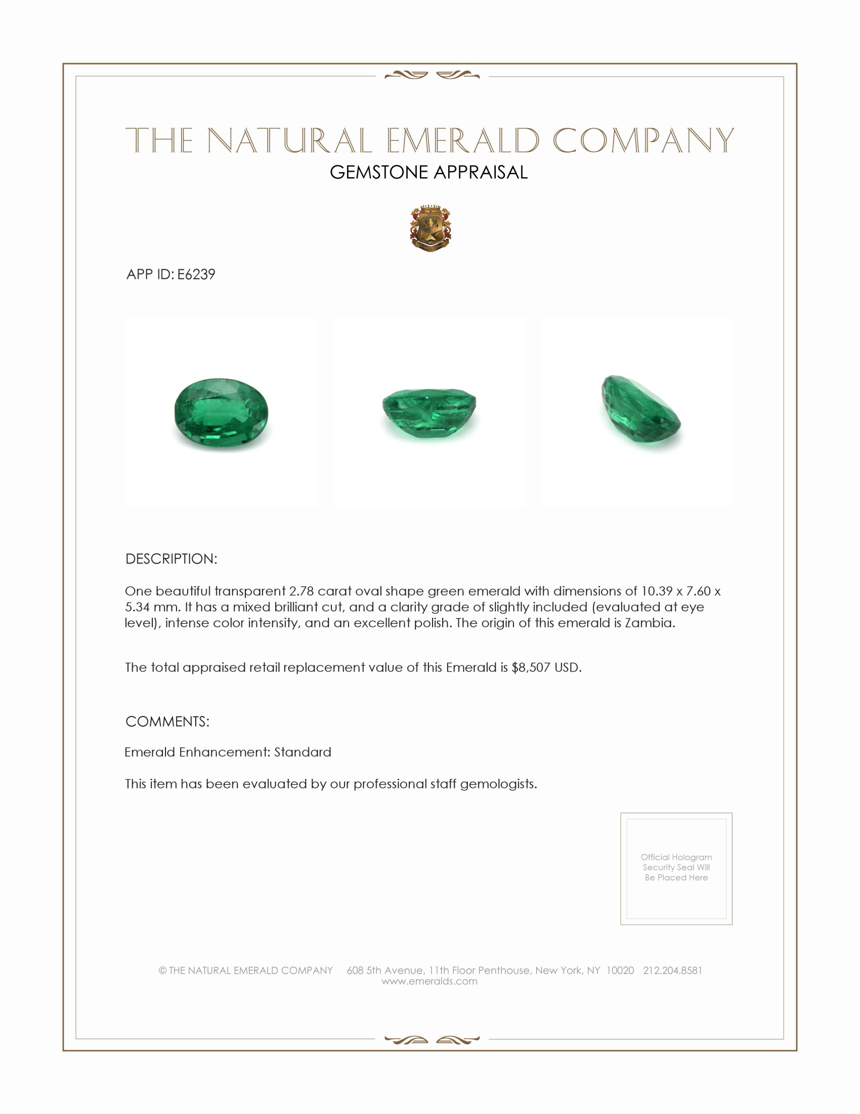 2.78 Ct. Emerald from Zambia