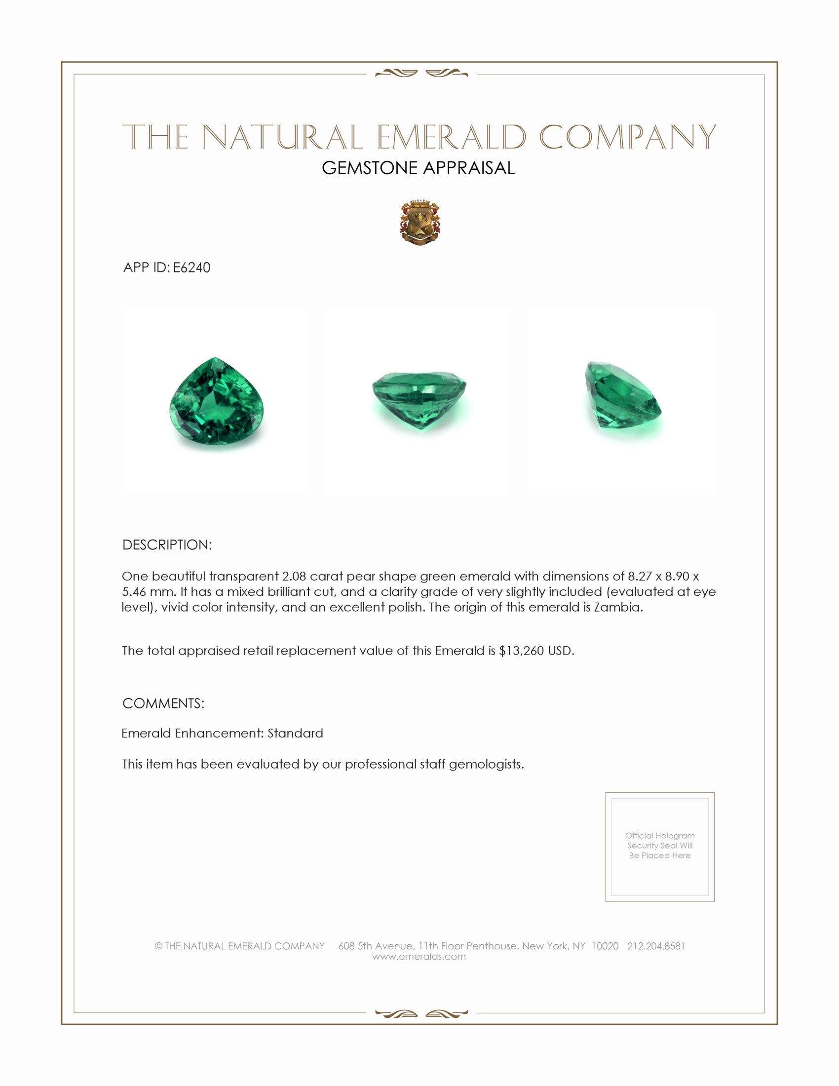 2.08 Ct. Emerald from Zambia