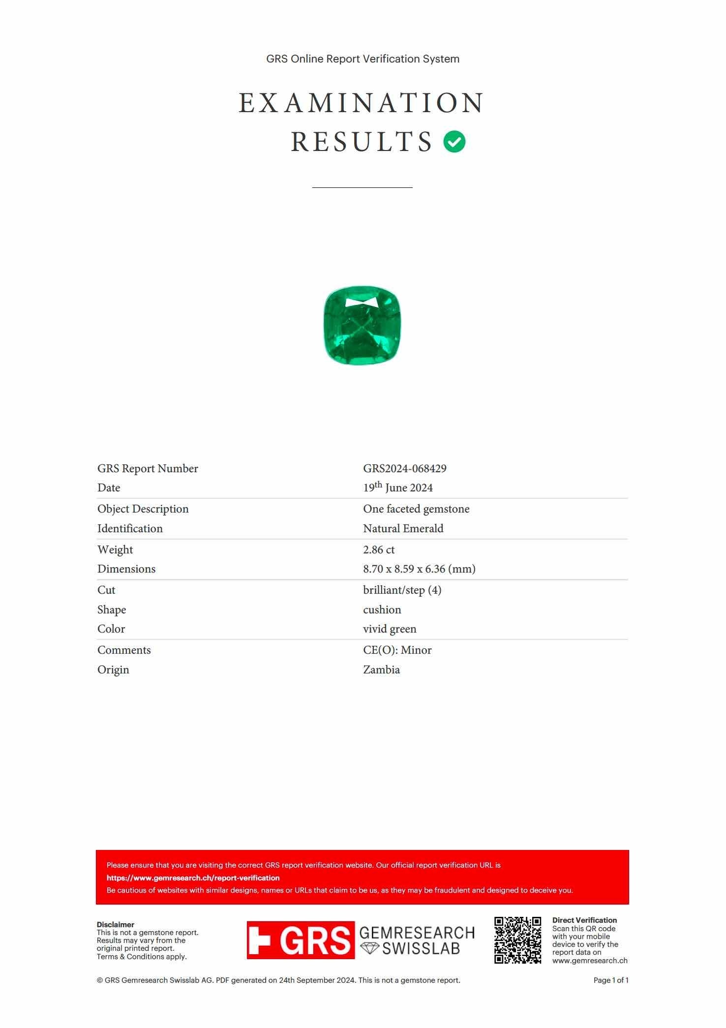 2.86 Ct. Emerald from Zambia