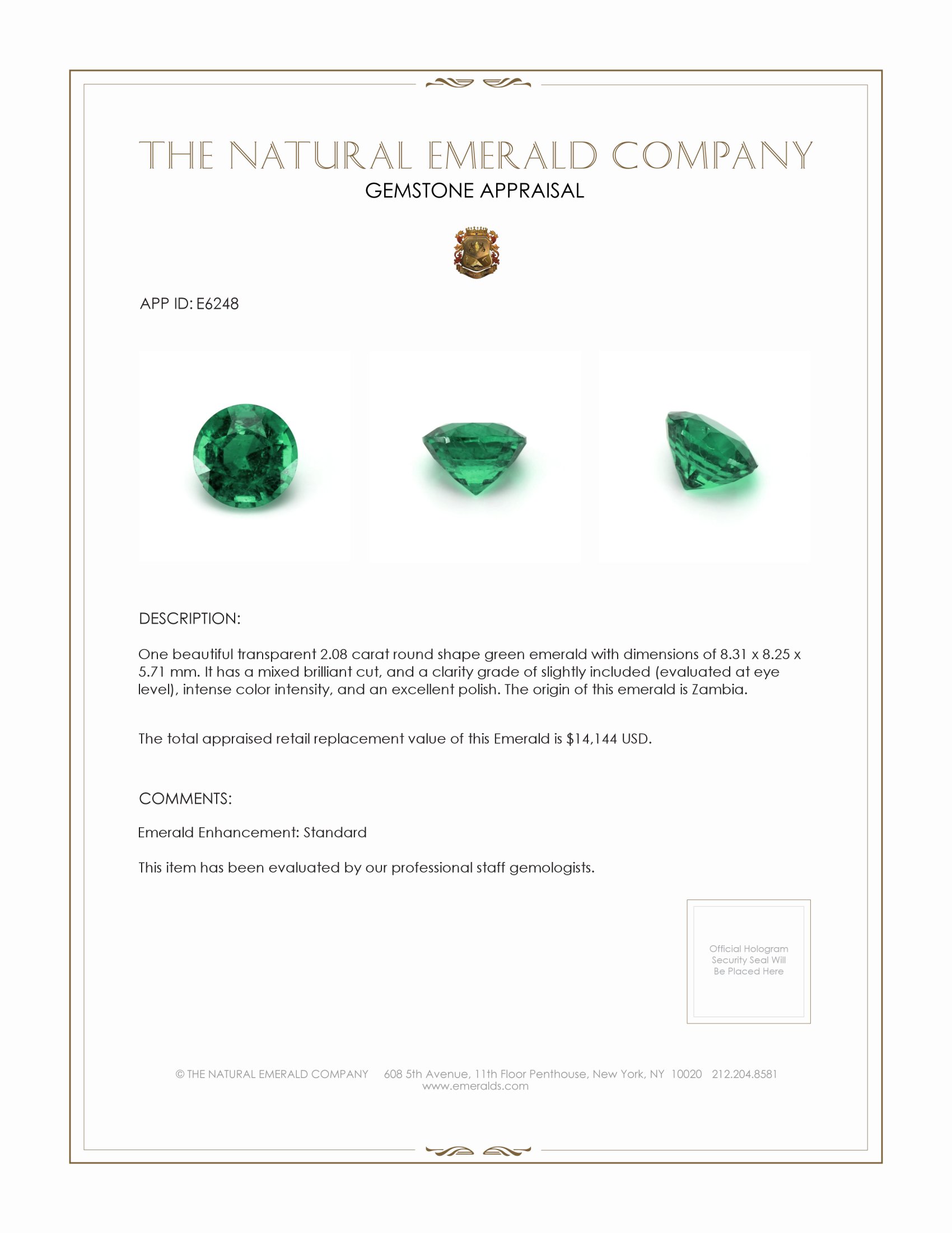 2.08 Ct. Emerald from Zambia