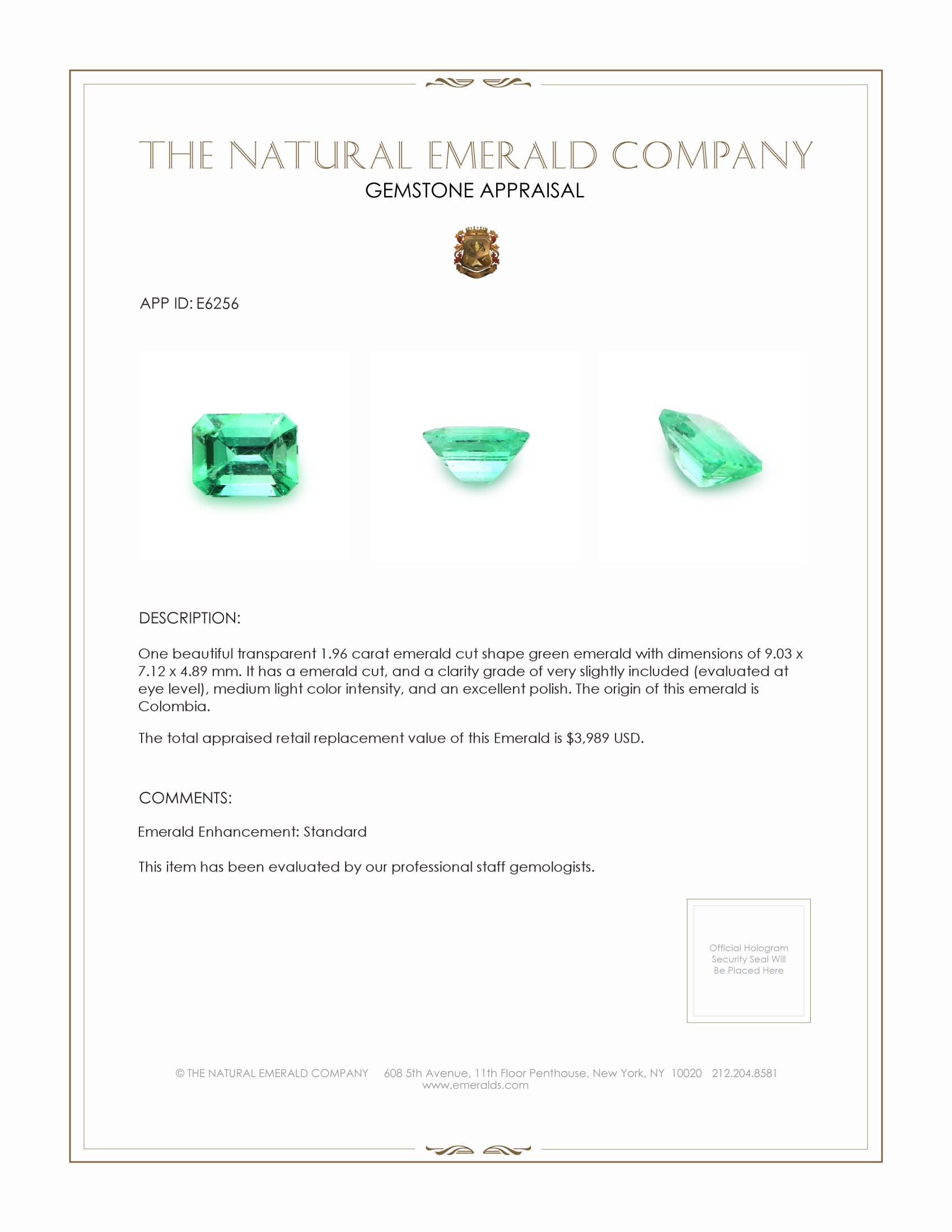 1.96 Ct. Emerald from Colombia