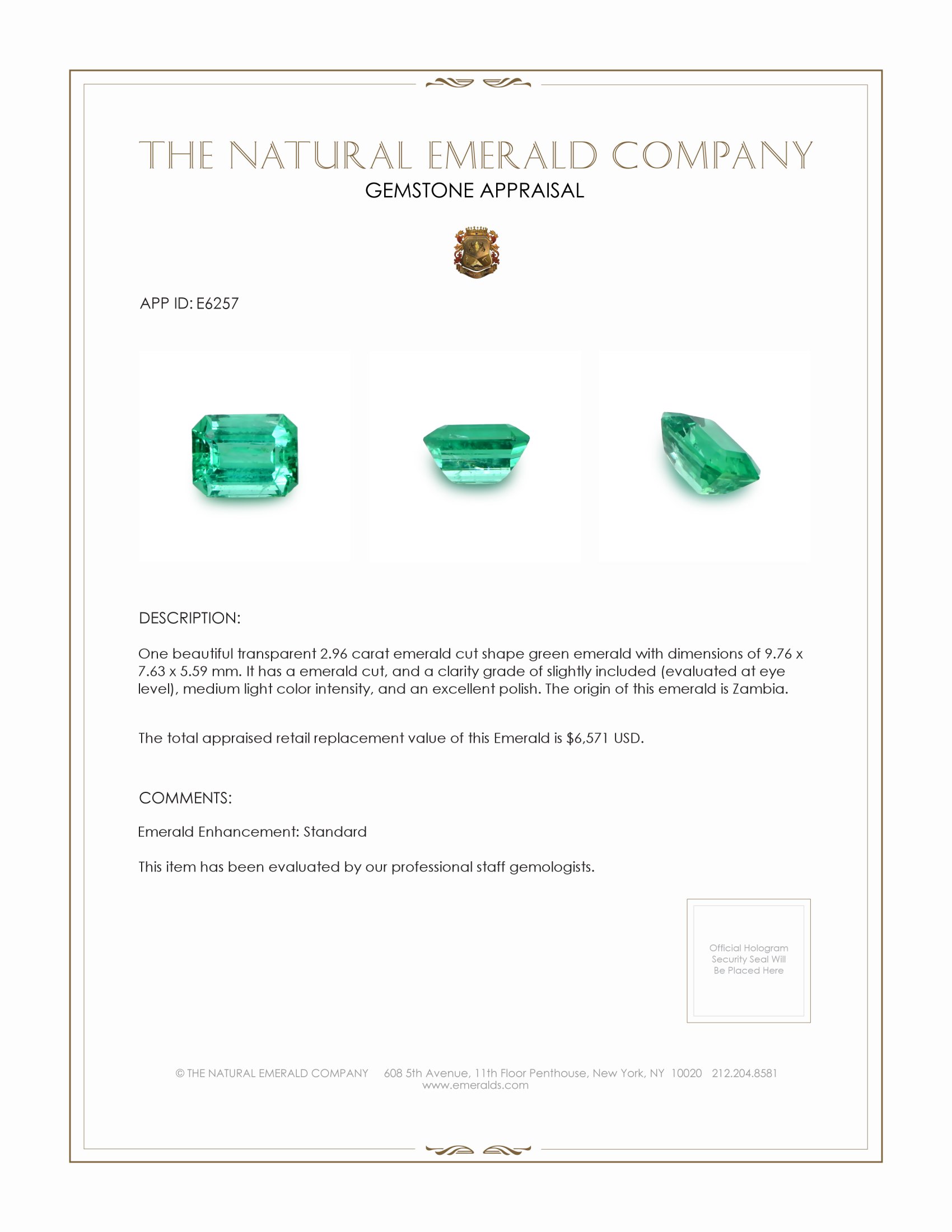 2.96 Ct. Emerald from Zambia