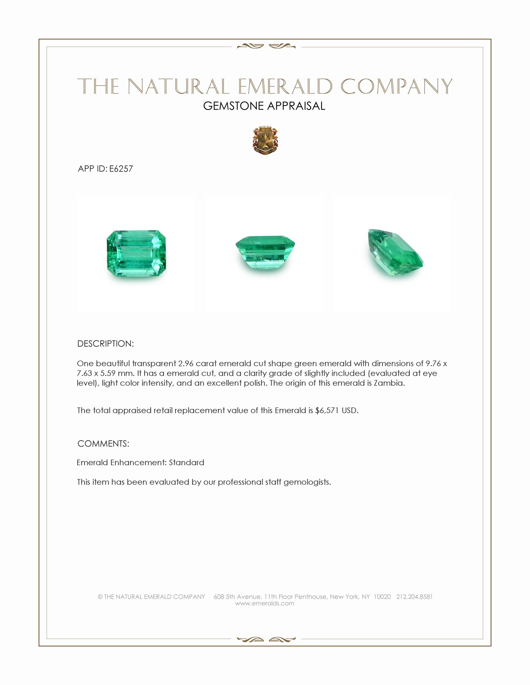 2.96 Ct. Emerald from Zambia