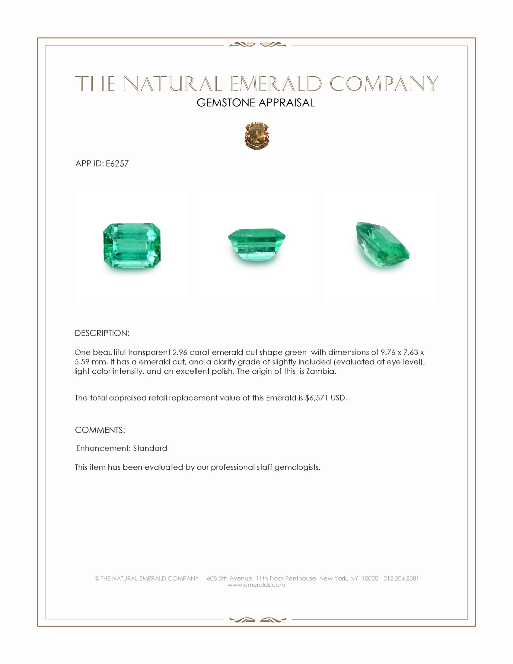 2.96 Ct. Emerald from Zambia