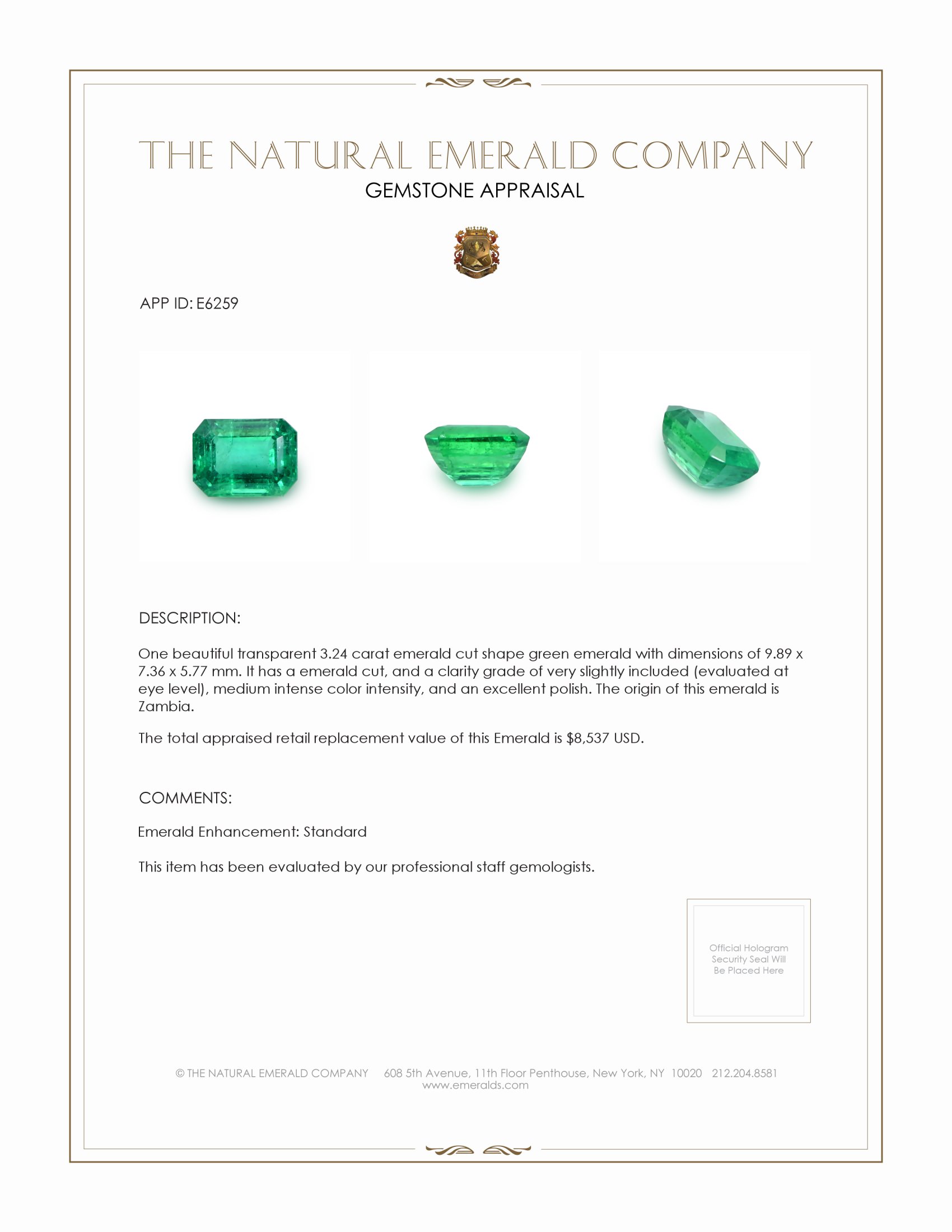 3.24 Ct. Emerald from Zambia