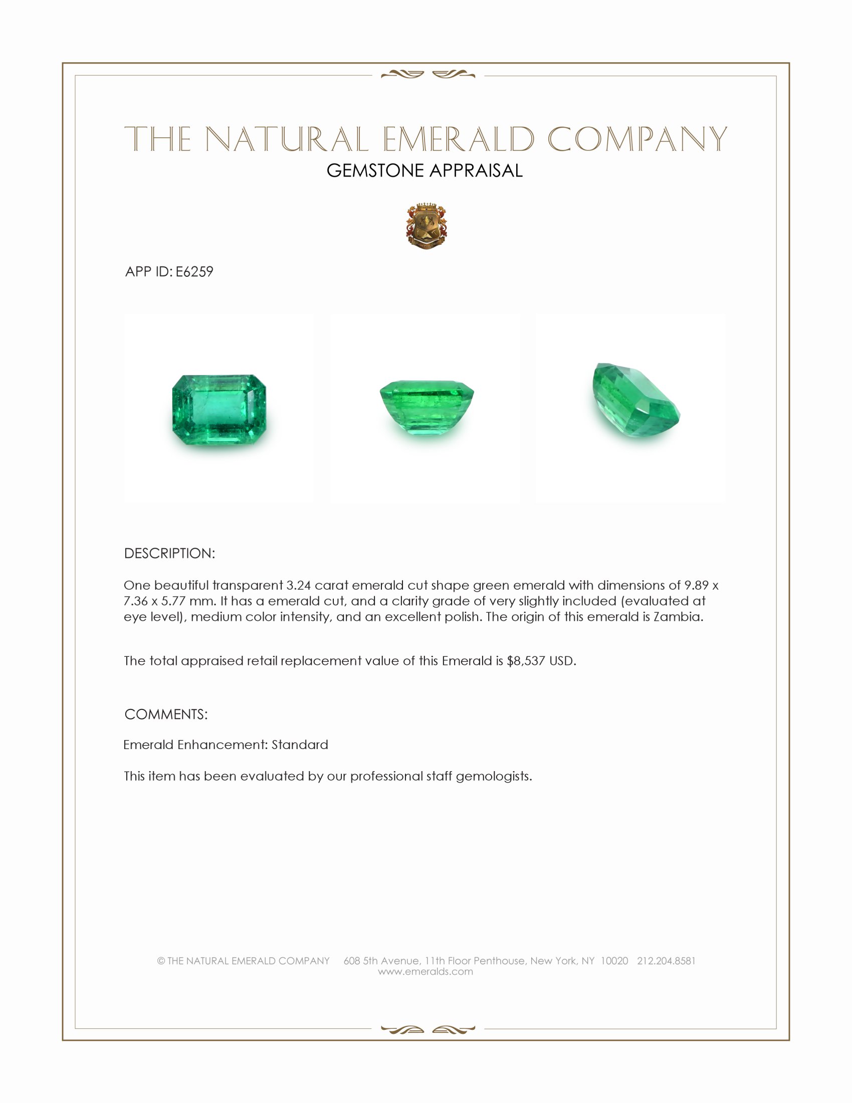 3.24 Ct. Emerald from Zambia