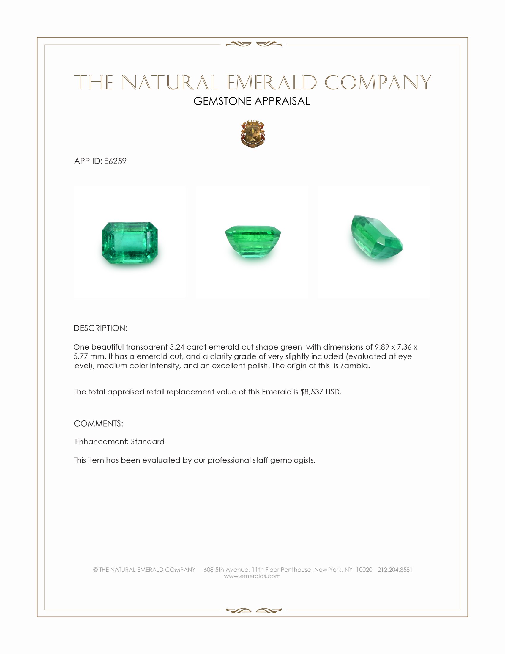 3.24 Ct. Emerald from Zambia
