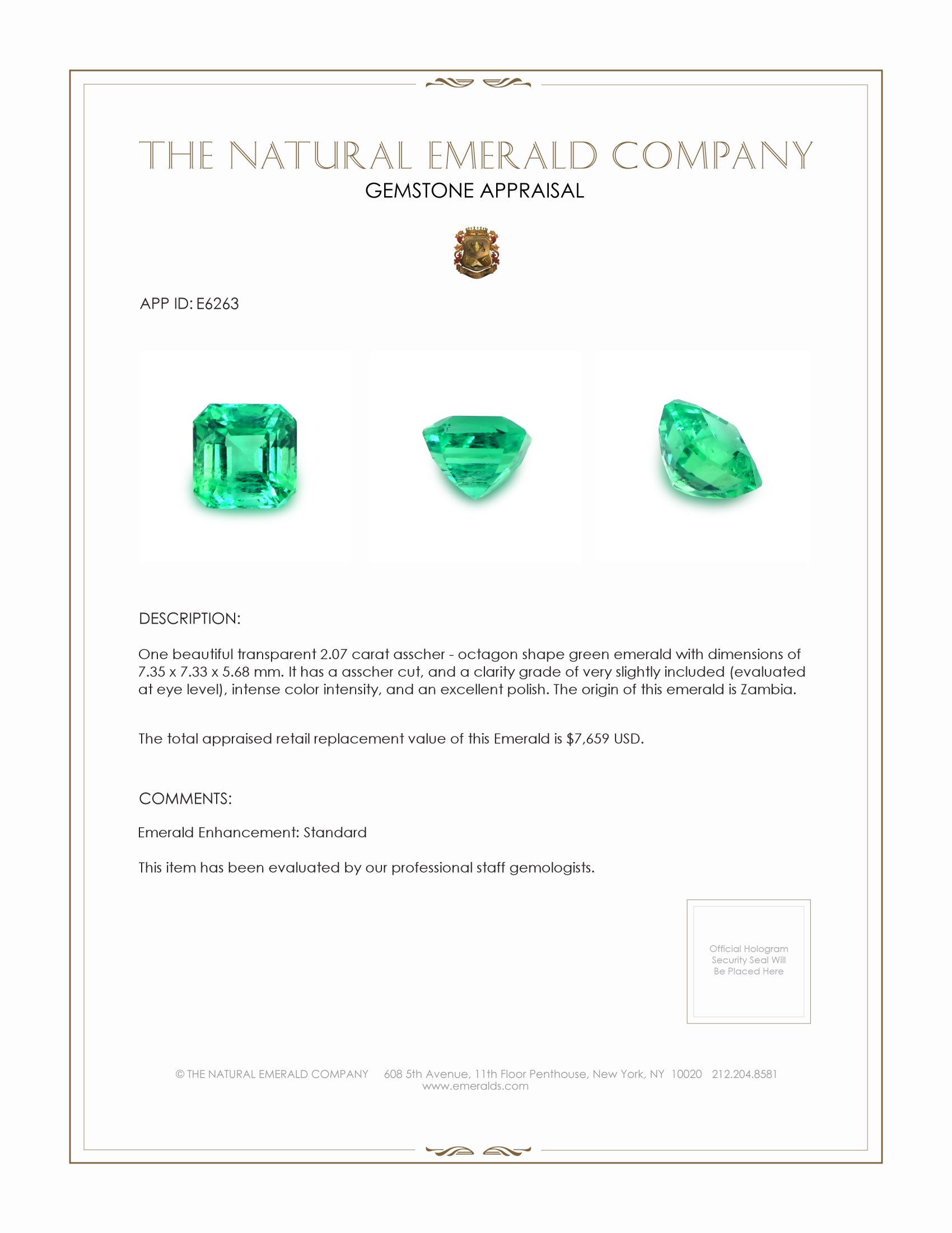 2.07 Ct. Emerald from Zambia