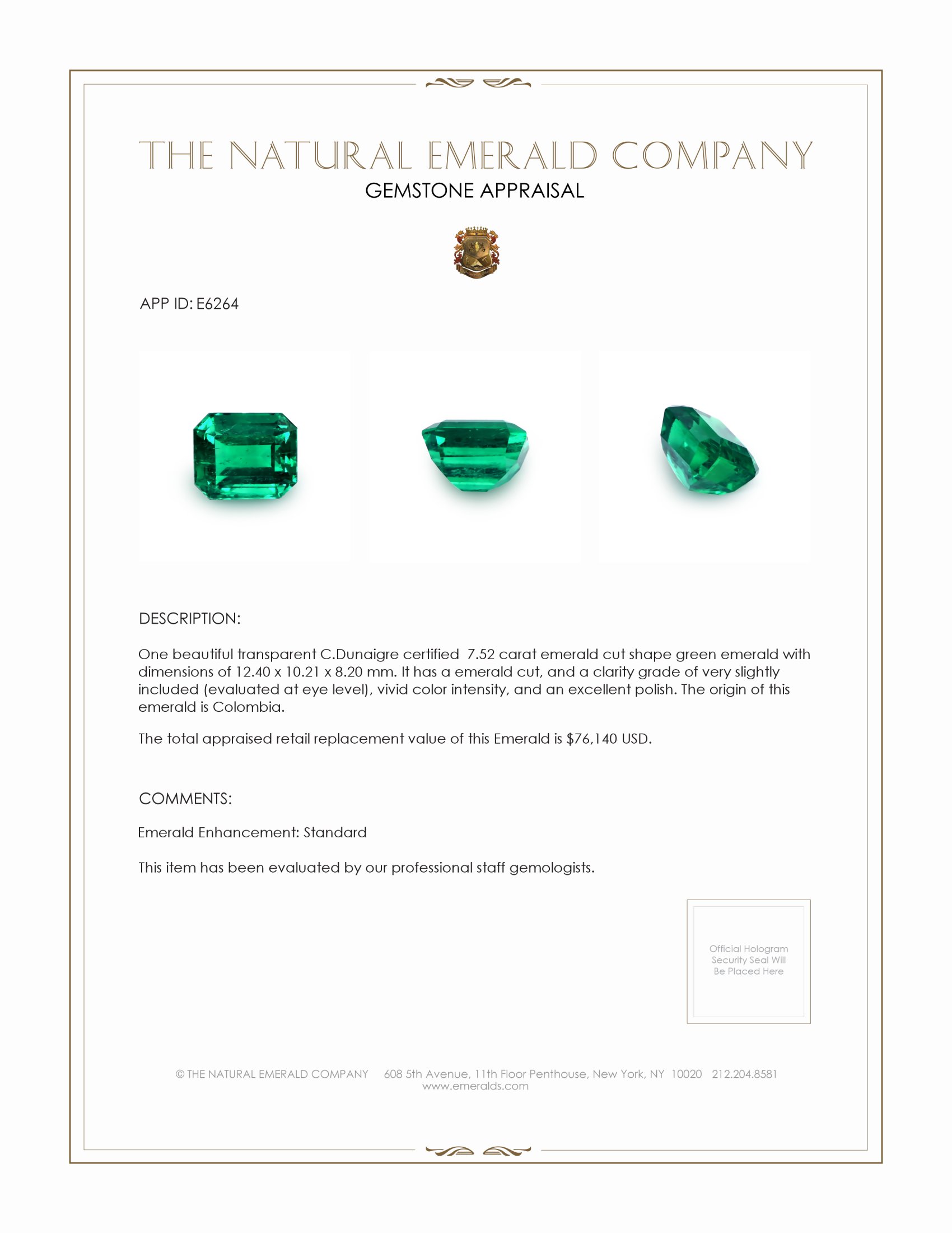7.52 Ct. Emerald from Colombia