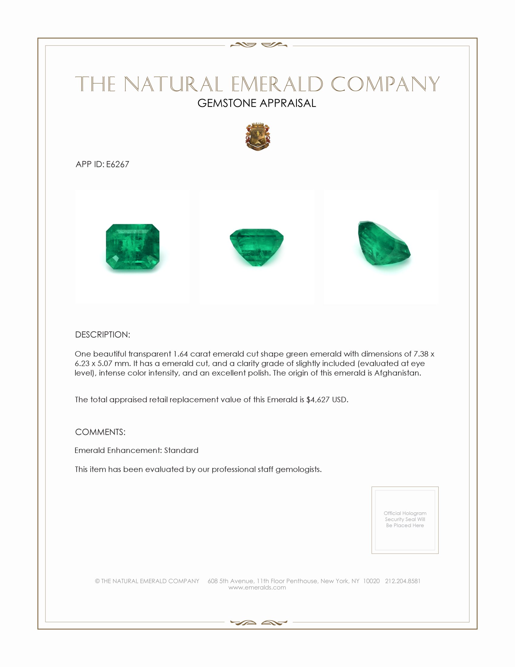 1.64 Ct. Emerald from Afghanistan