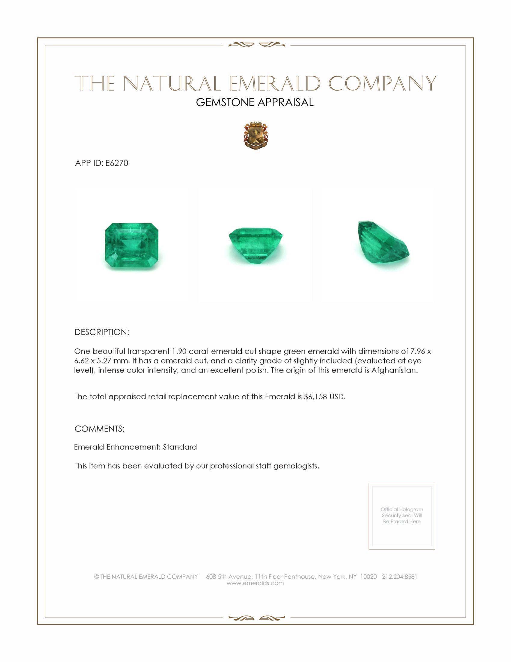 1.90 Ct. Emerald from Afghanistan