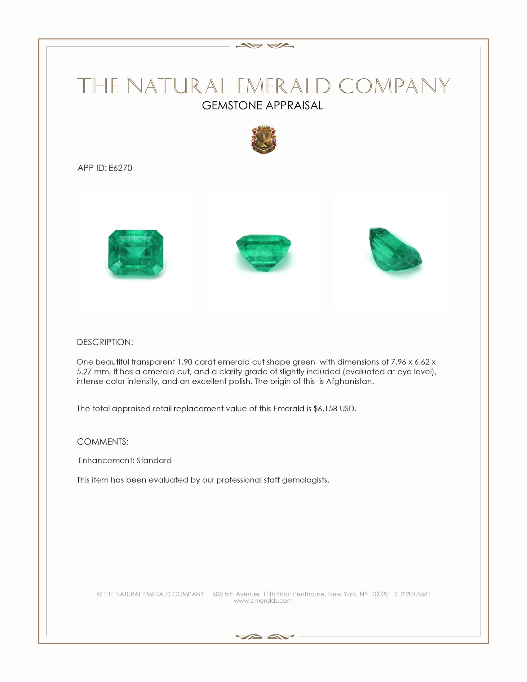 1.90 Ct. Emerald from Afghanistan