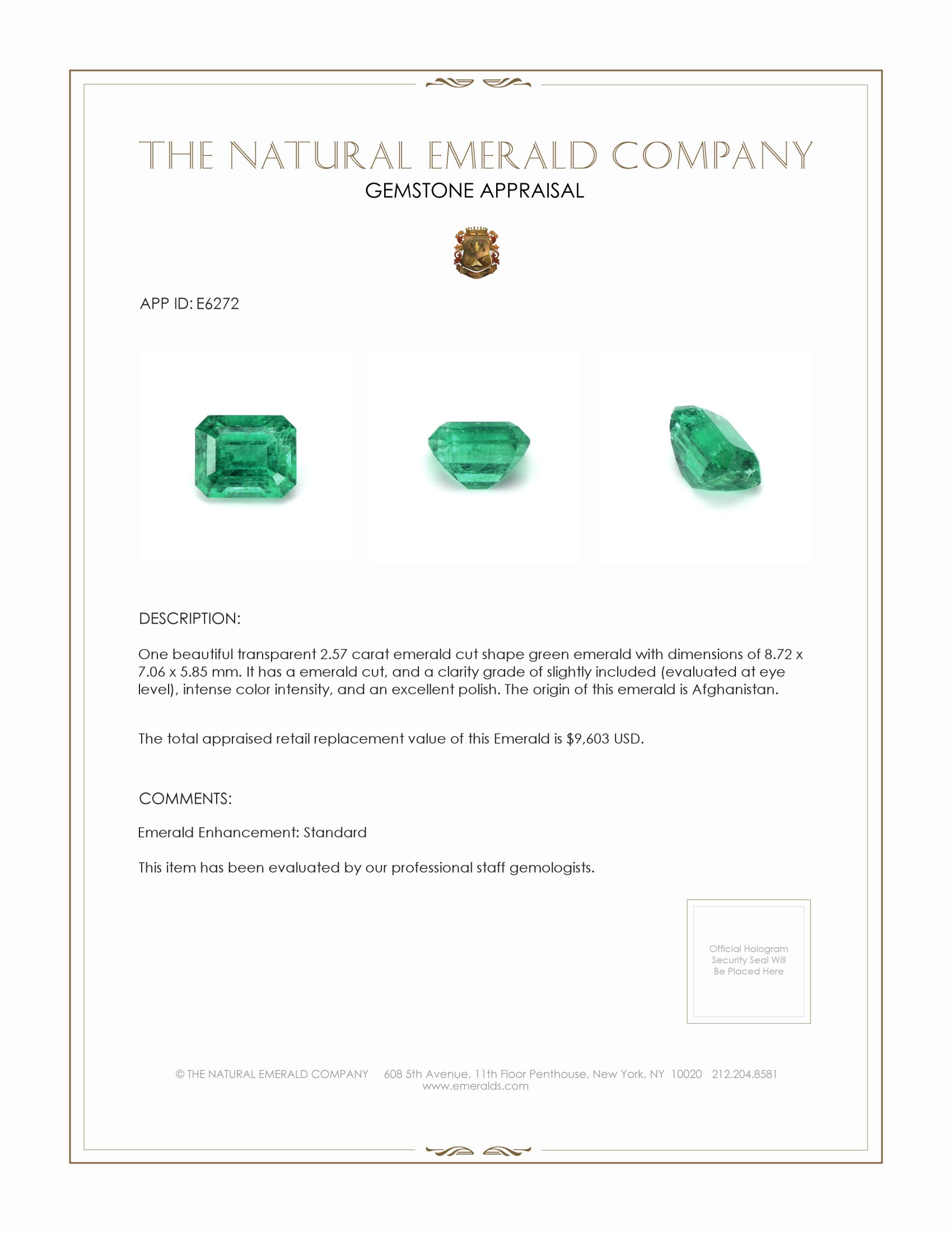 2.57 Ct. Emerald from Afghanistan